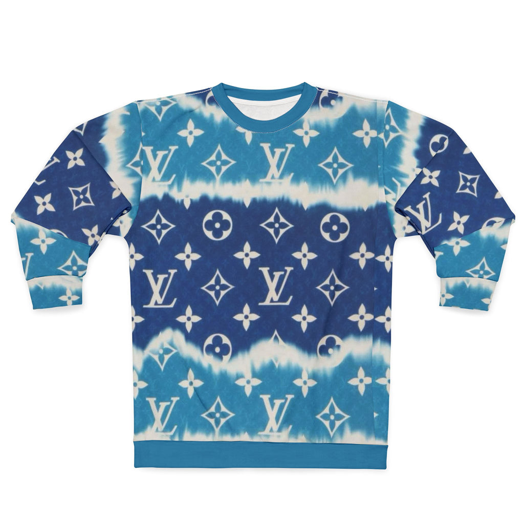 Tie-Dye Monogram Sweatshirt — Blue Luxury Logo Pattern