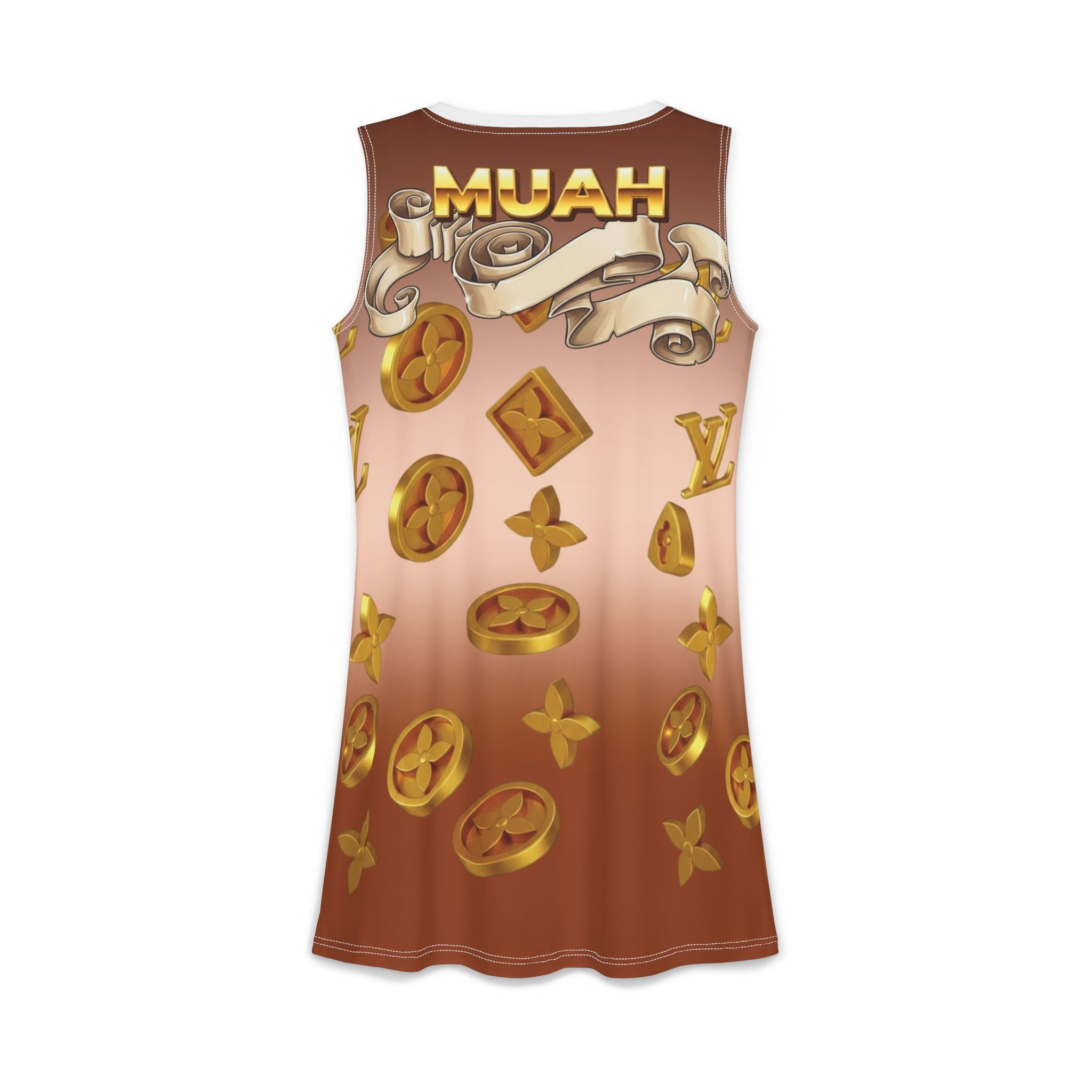 Muah Gold Monogram Dress — Women's Casual AOP Sleeveless Shift