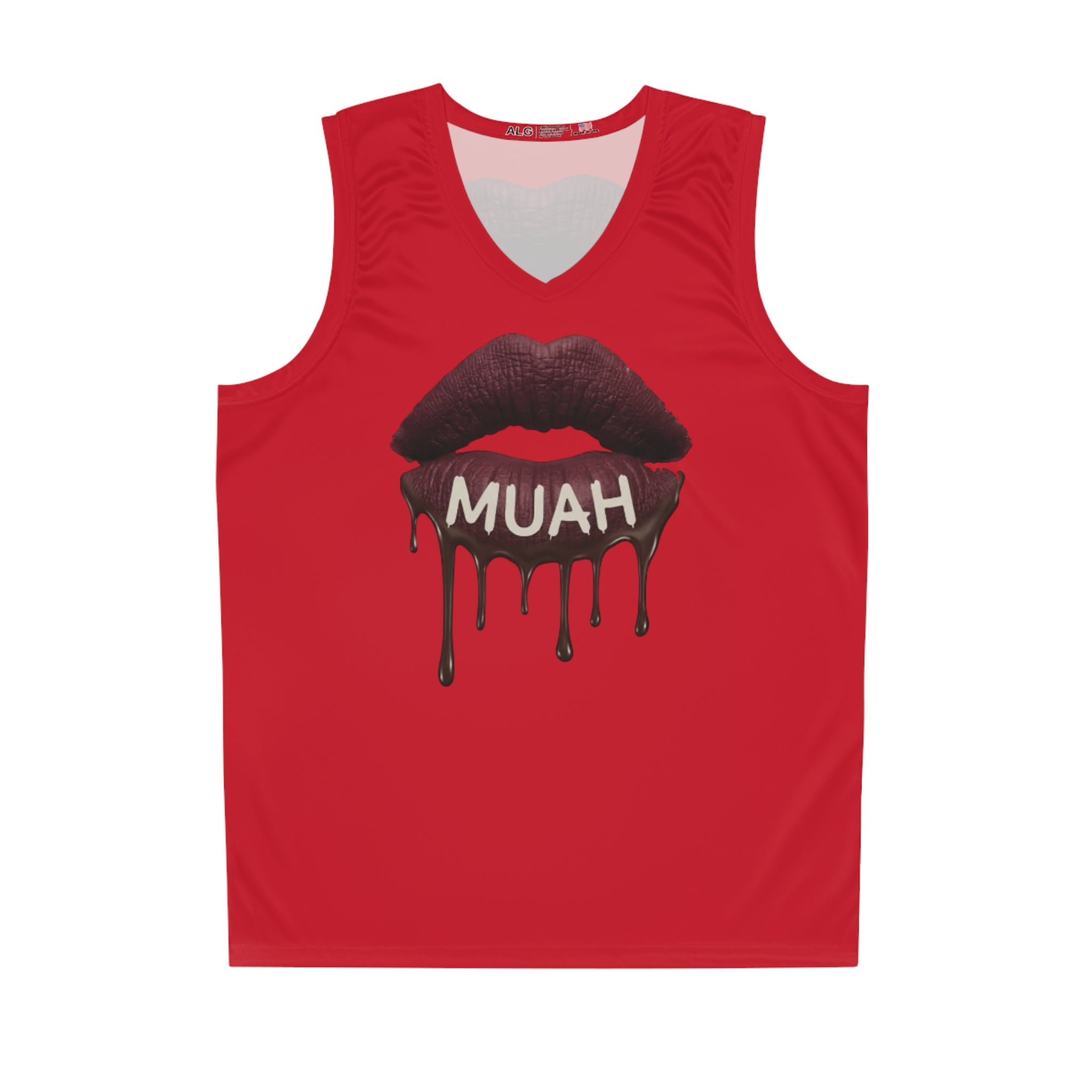 Dripping Lip 'MUAH' Basketball Jersey — Bold Red Graphic Tank