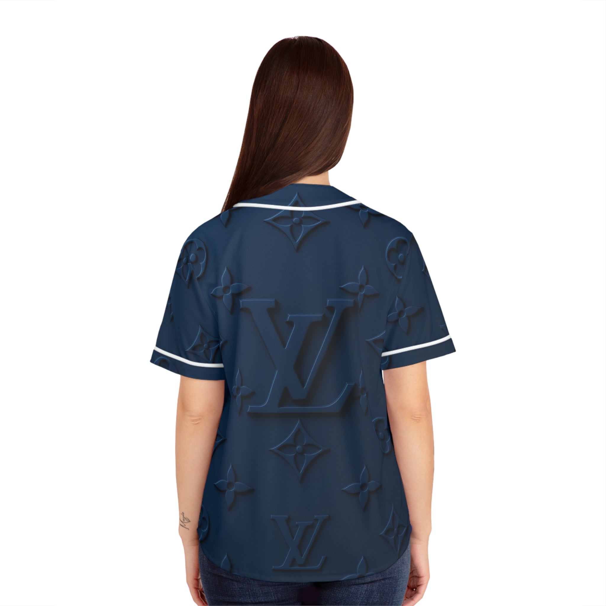 Women's Baseball Jersey – Blue Sneaker & Monogram AOP Graphic Shirt
