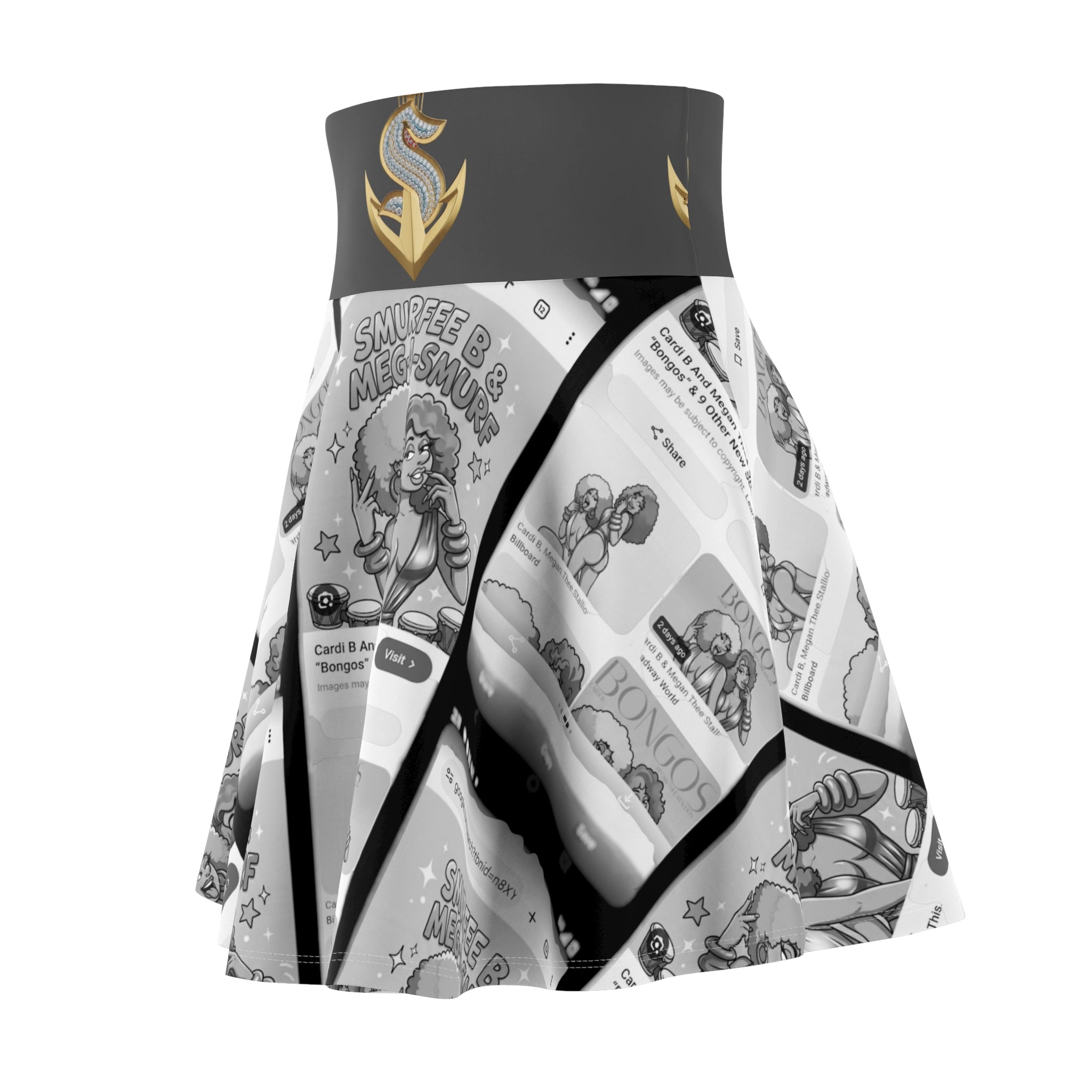 Comic Panel Skater Skirt — Retro Black & White Illustration Print