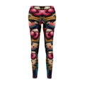 Red Rose & Lip Print Leggings — Floral Kiss Pattern Women's Leggings