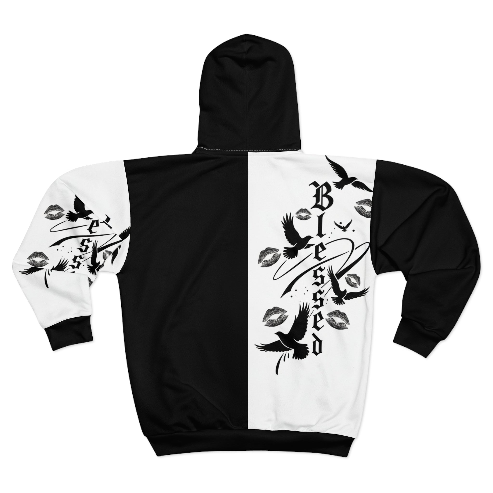 Muah You Zip Hoodie — Black & White Kiss Card Graphic Zip-Up