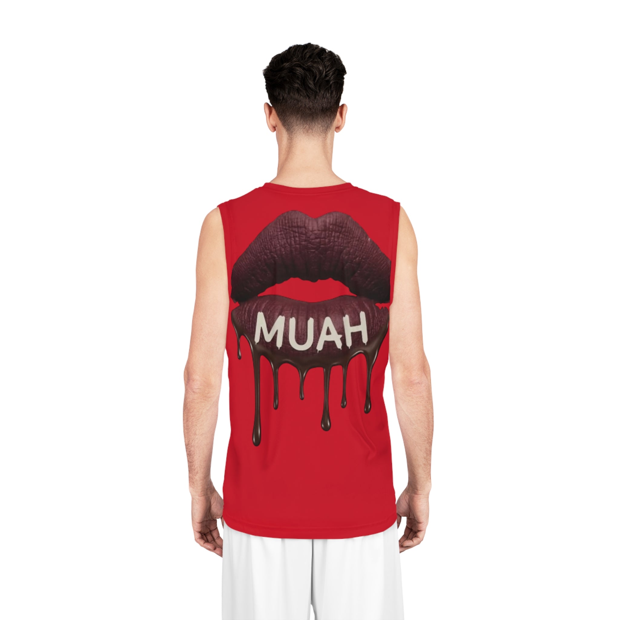 Dripping Lip 'MUAH' Basketball Jersey — Bold Red Graphic Tank