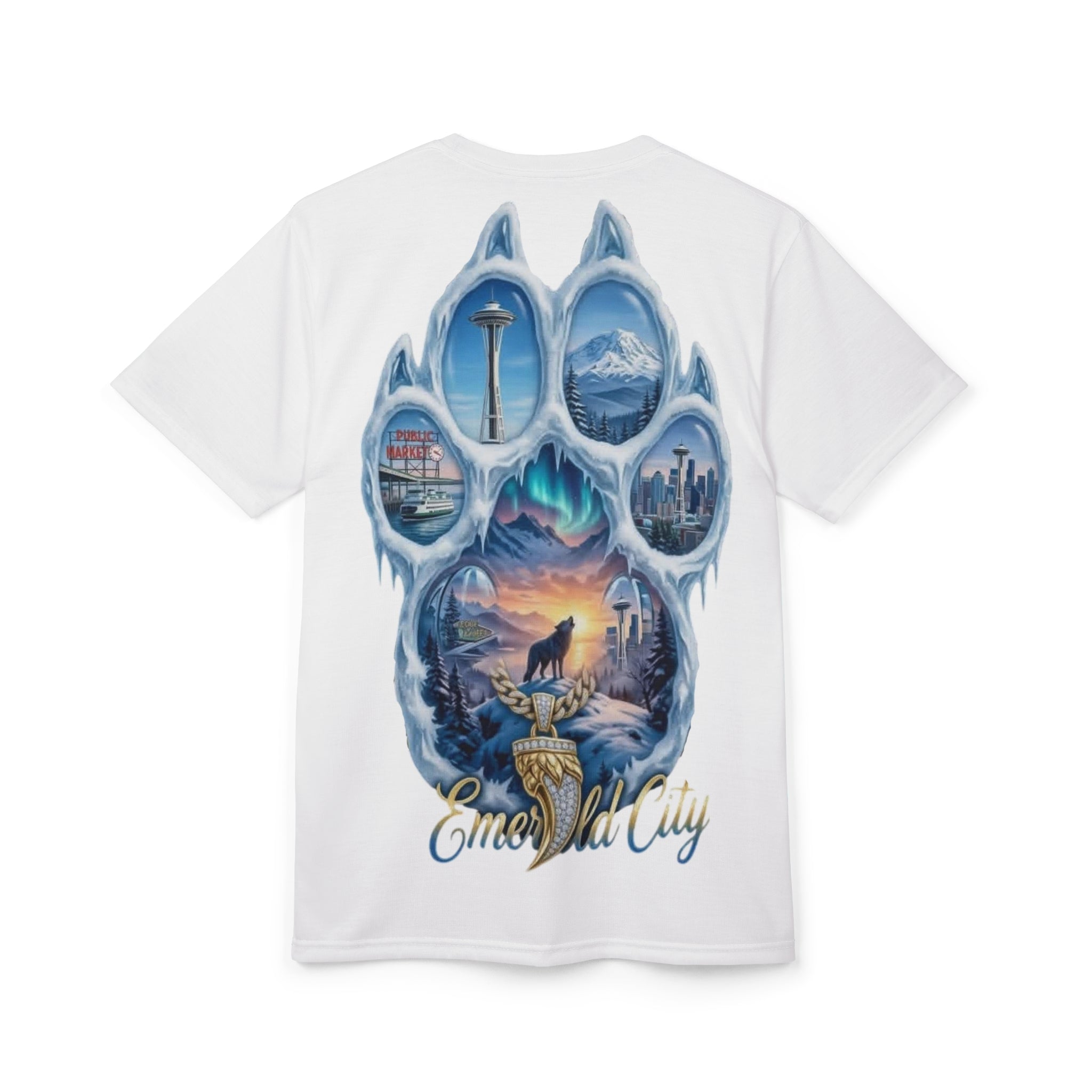 Paw of Seattle Tee — "Emerald City" Scenic All-Over Print