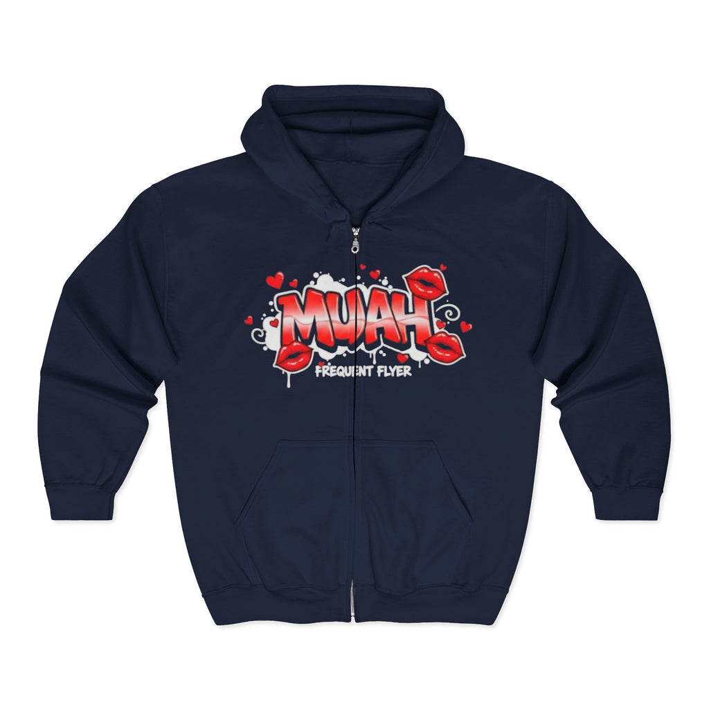 Muah Graffiti Zip Hoodie — 'Muah' Lip Kiss Streetwear Sweatshirt