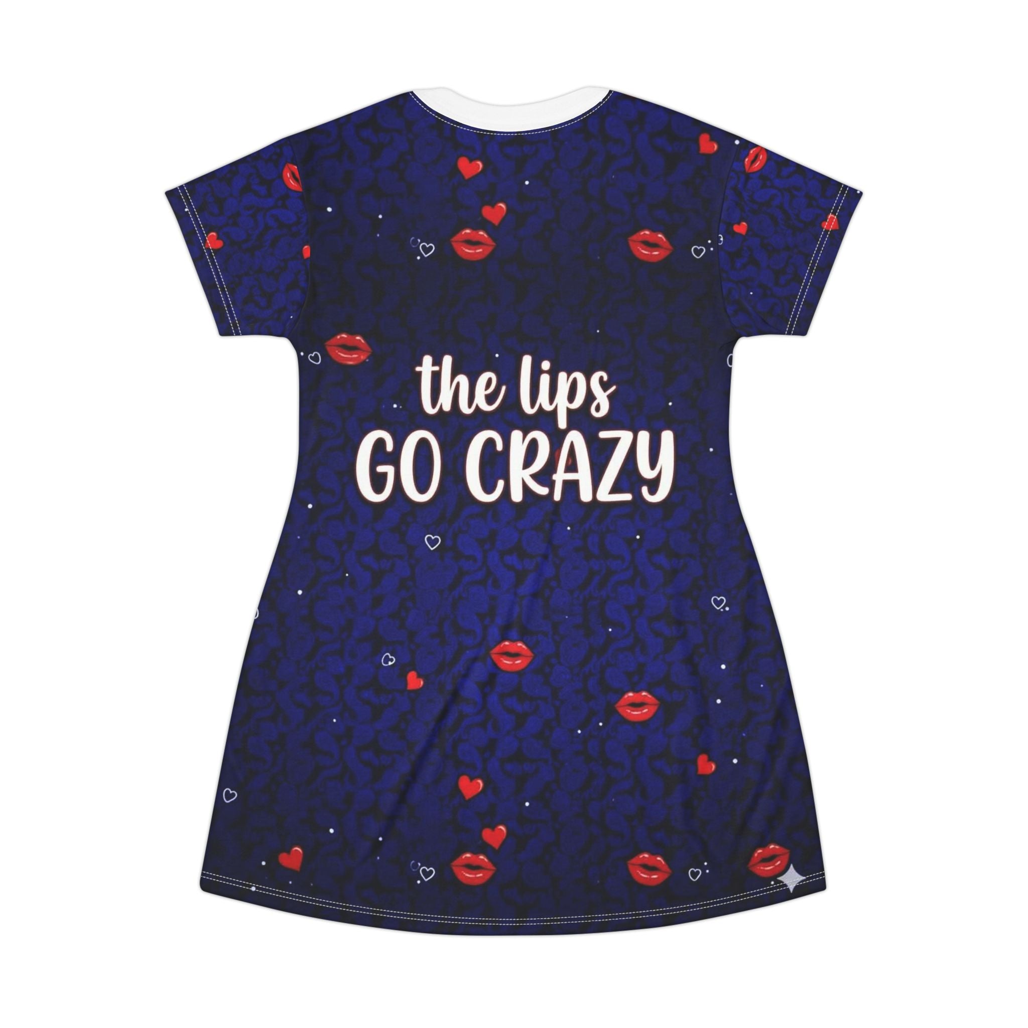 T-Shirt Dress — 'The Lips Go Crazy' All-Over Print Romantic Kiss Pattern