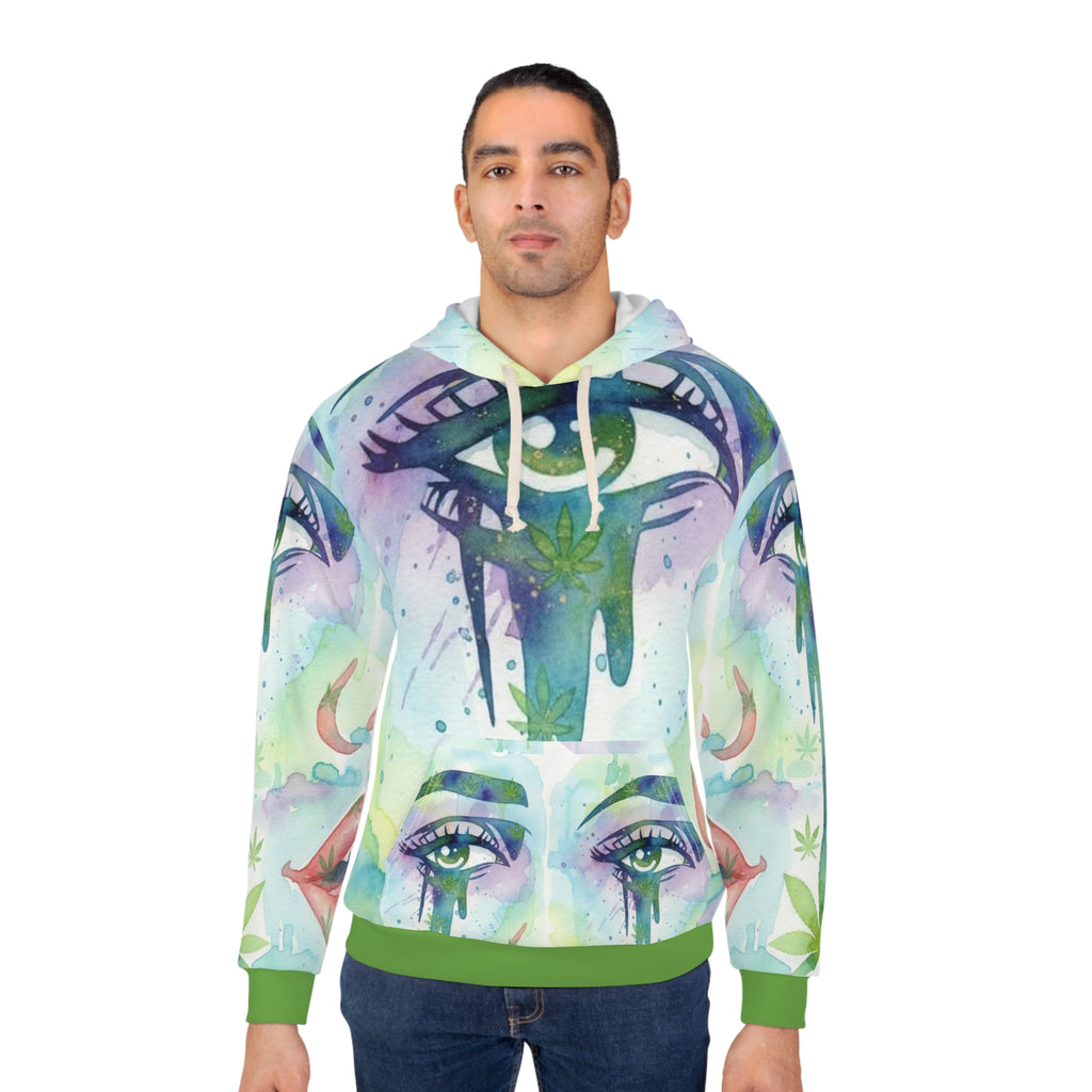 Mystic Cannabis Eye Hoodie – Watercolor All-Over Print Pullover