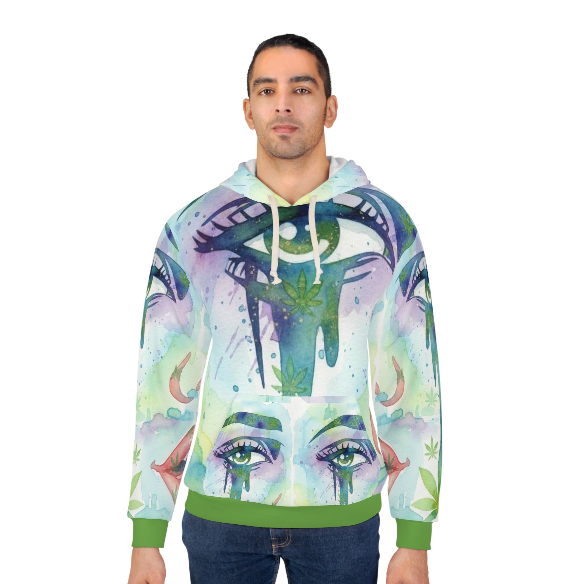 Mystic Cannabis Eye Hoodie – Watercolor All-Over Print Pullover