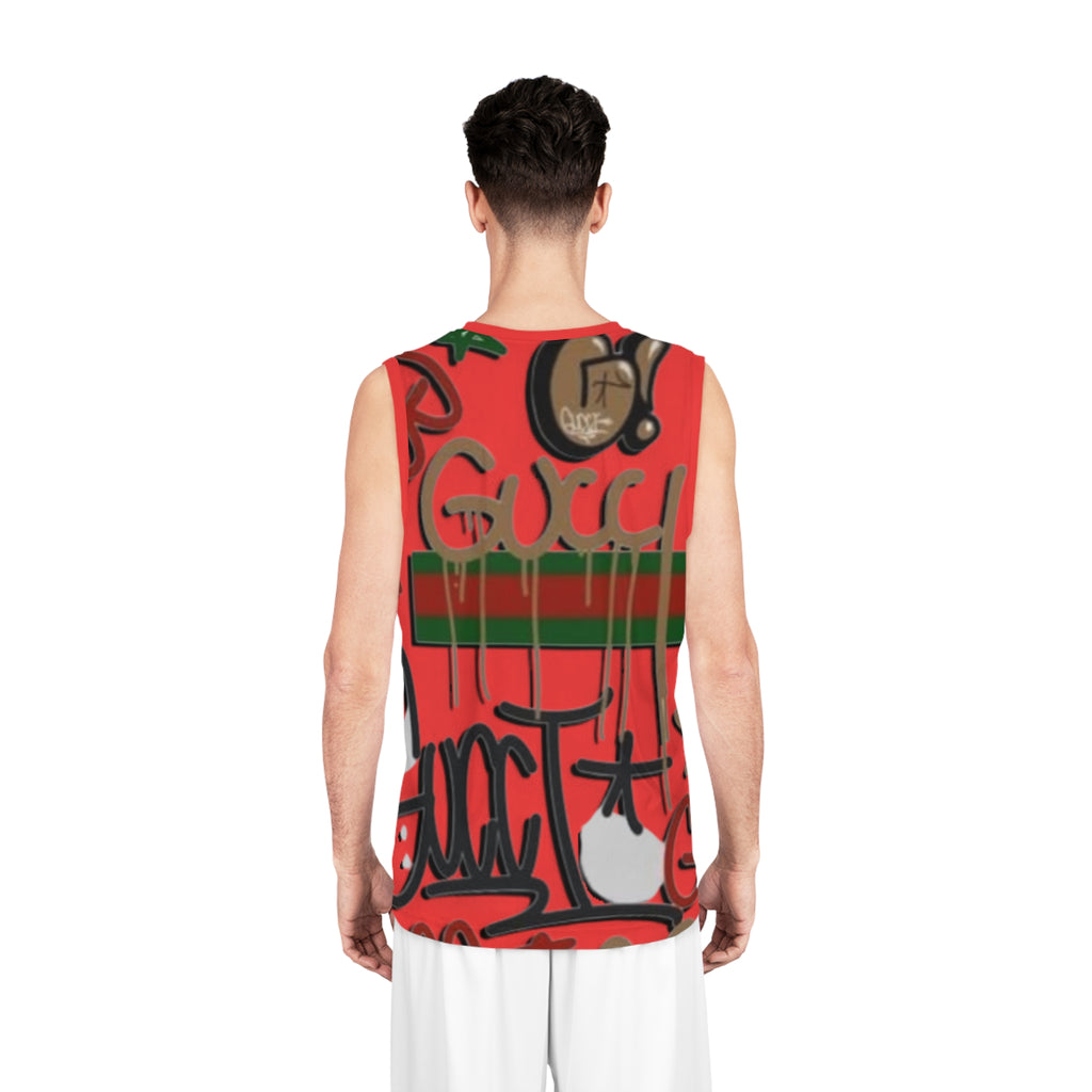 Graffiti Gucci Basketball Jersey — Red AOP Streetwear