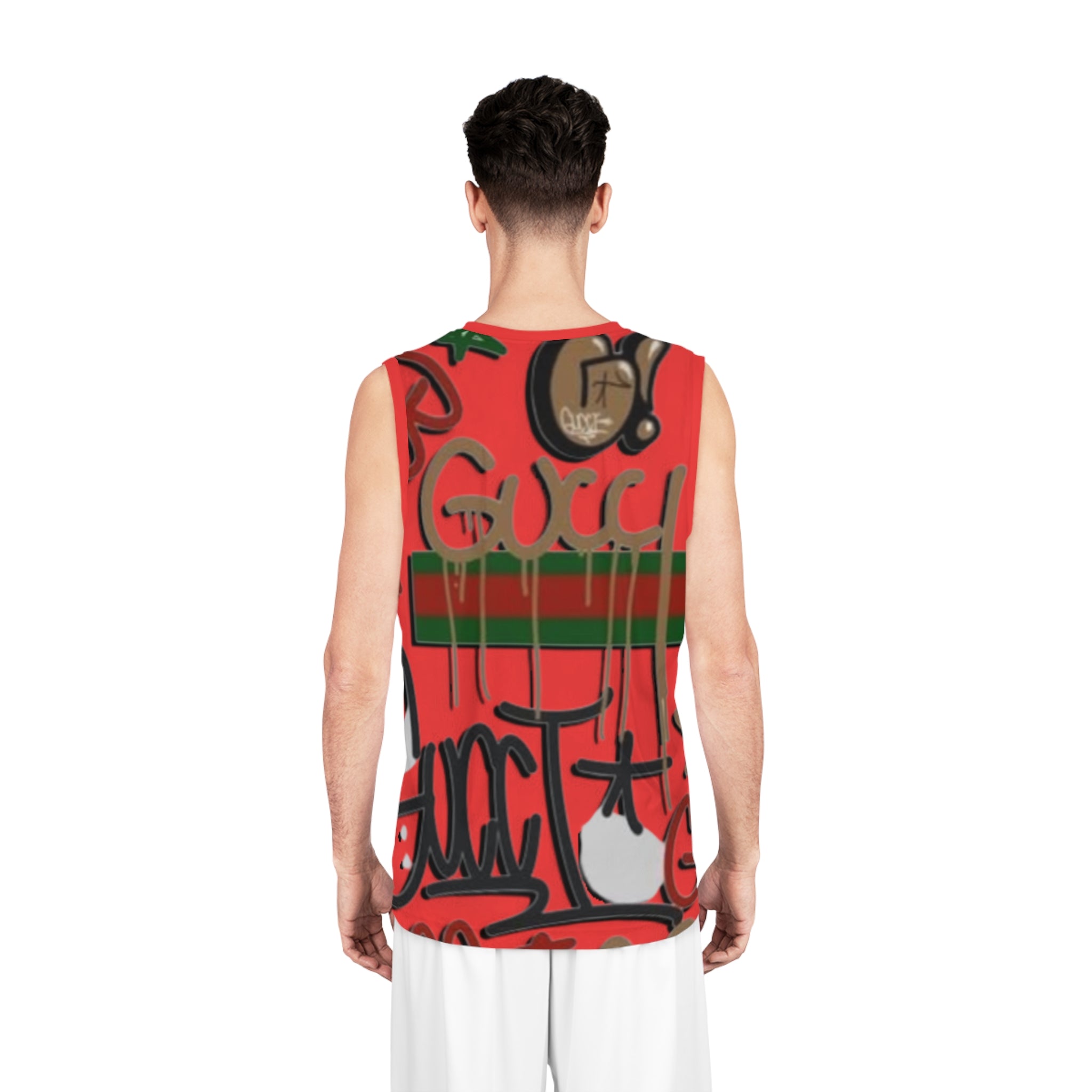 Graffiti Gucci Basketball Jersey — Red AOP Streetwear