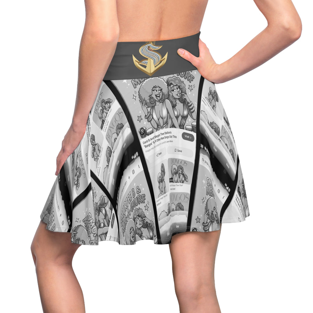 Comic Panel Skater Skirt — Retro Black & White Illustration Print