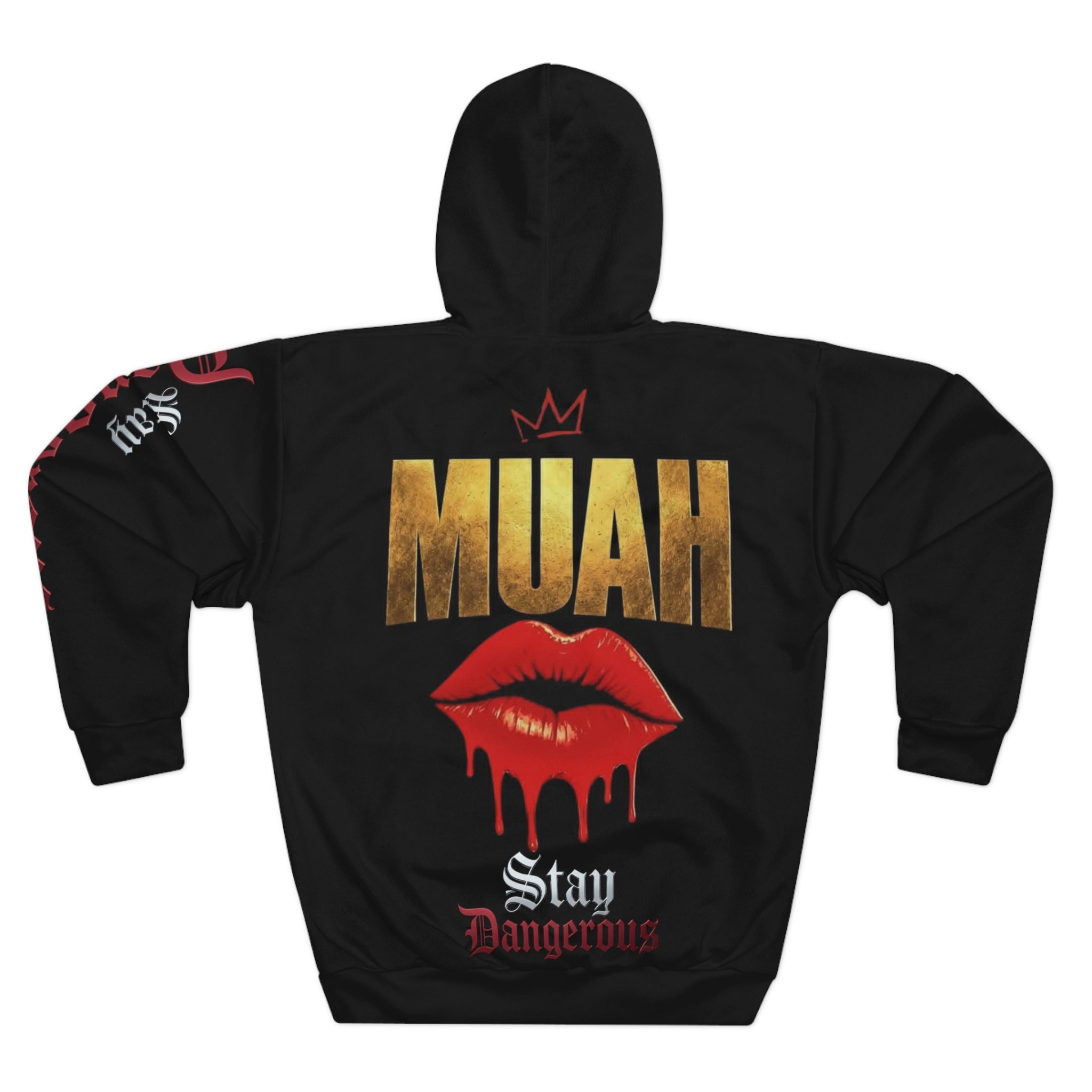 Muah Drip Lips Hoodie — 'Muah' Gold Lettering & Dripping Red Lips Pullover