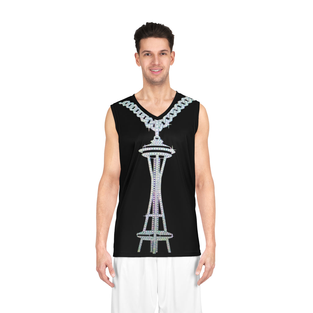Space Needle Bling Basketball Jersey — Rhinestone Chain Graphic
