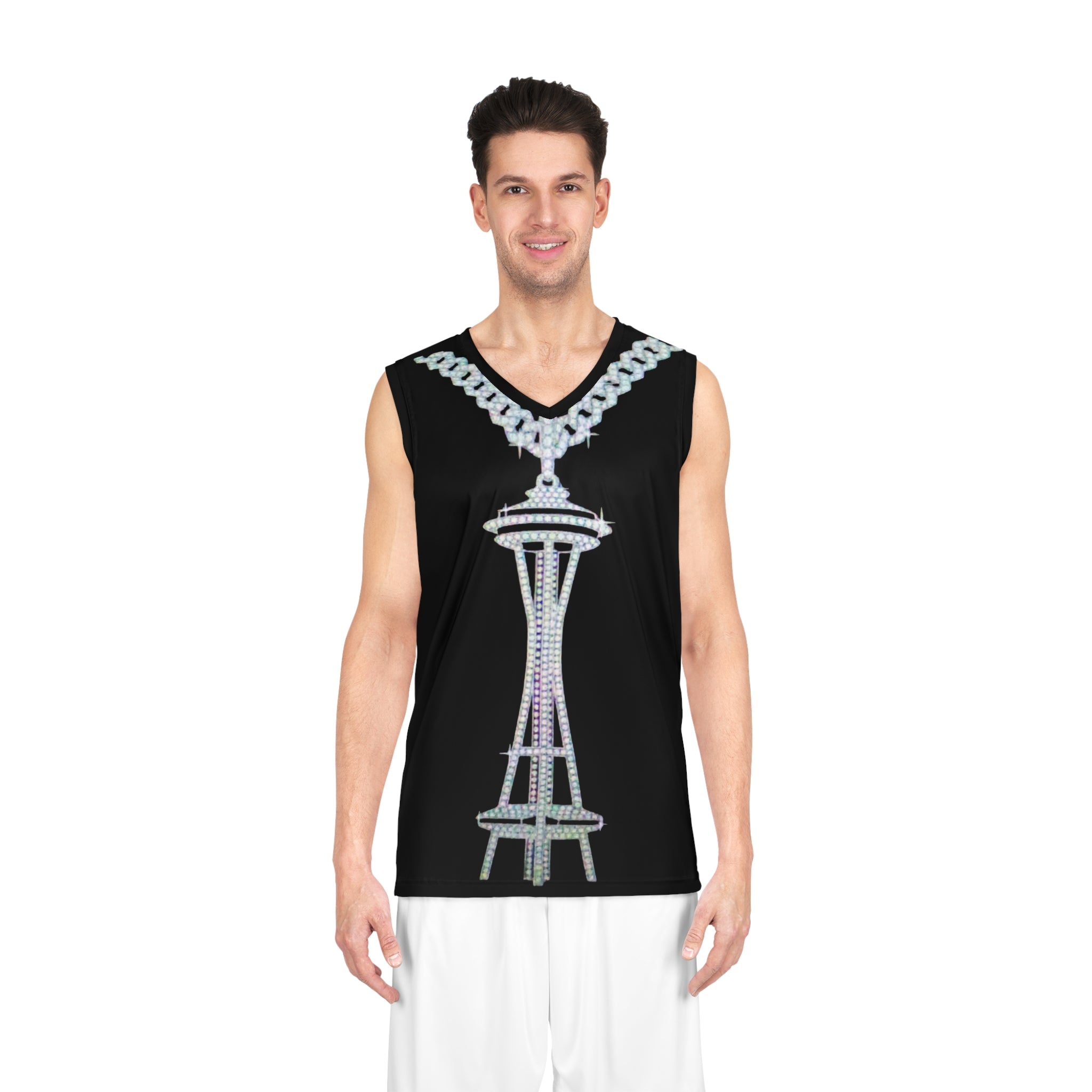 Space Needle Bling Basketball Jersey — Rhinestone Chain Graphic