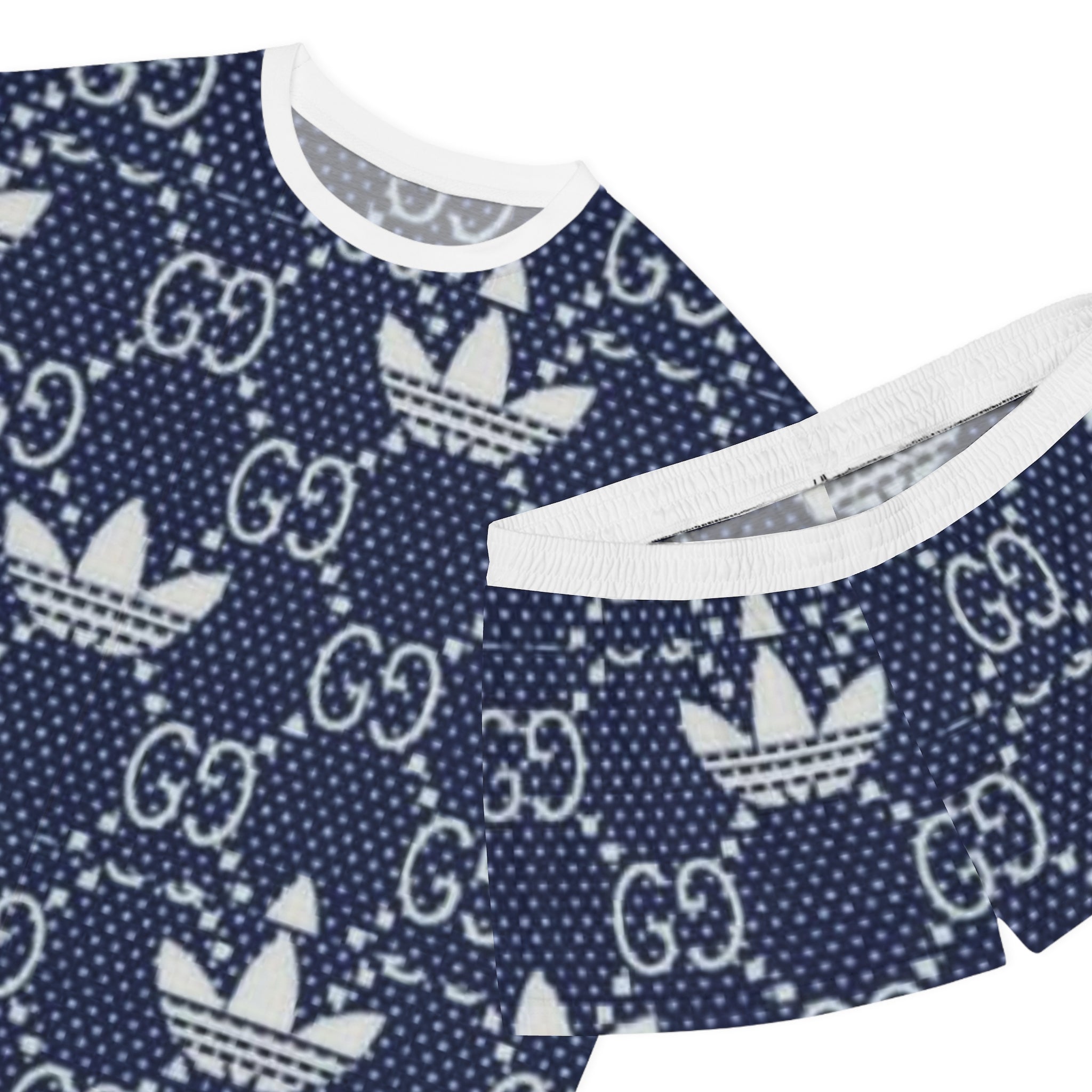 Women’s Short Pajama Set — Navy Polka Dot Logo Lounge Shorts & Tee