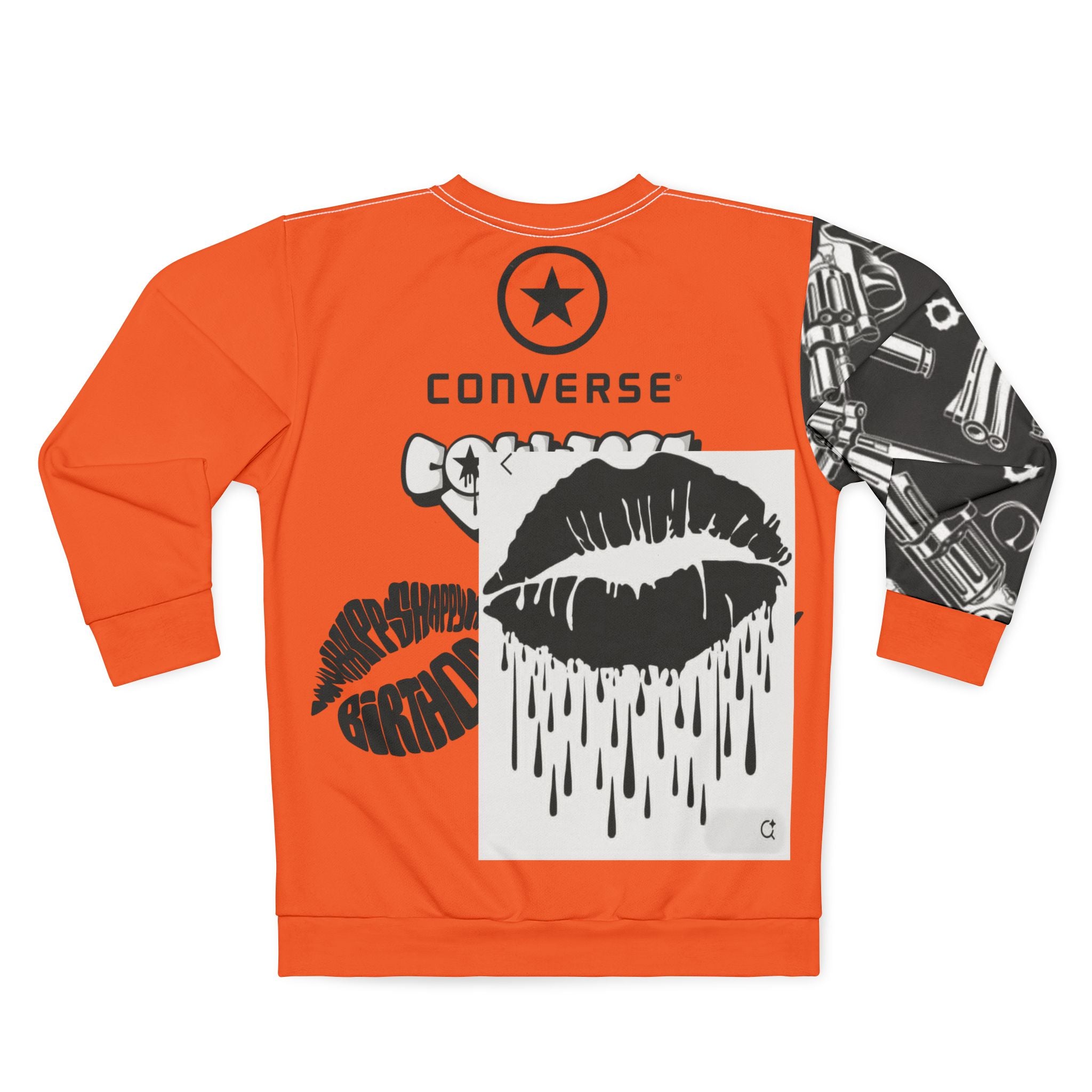 Priceless Orange Graphic Sweatshirt — Bold Barcode & Lip Art Streetwear