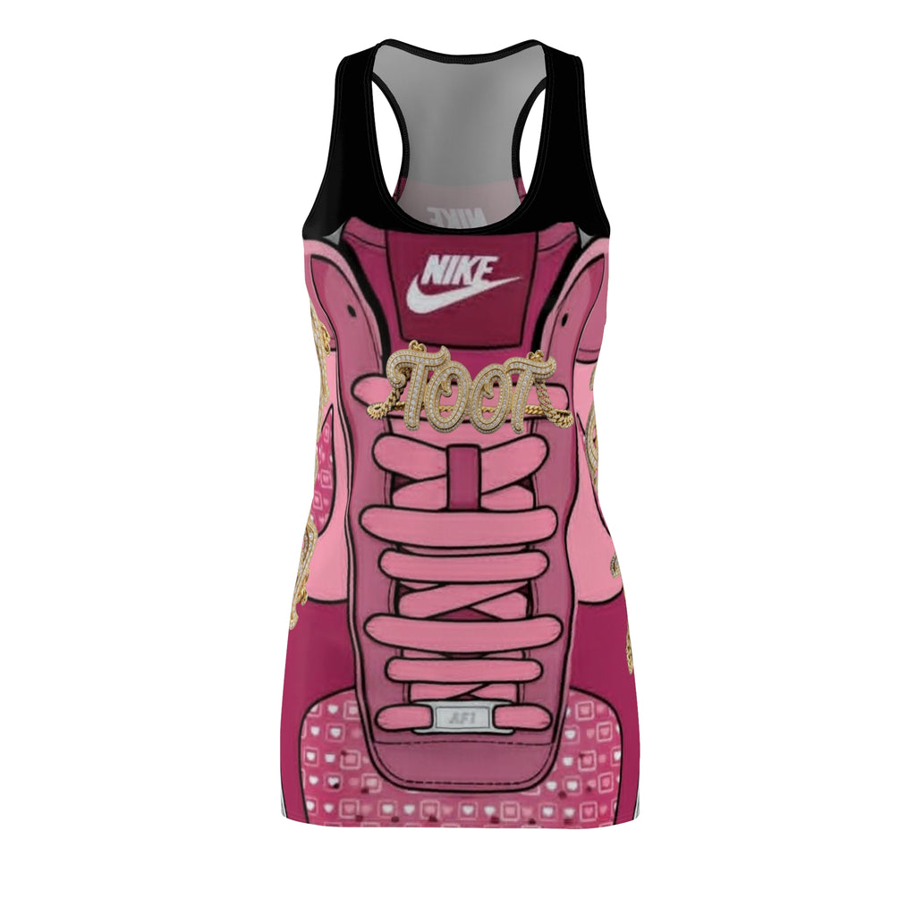 Racerback Dress — Pink Sneaker Graphic "Toot" Print