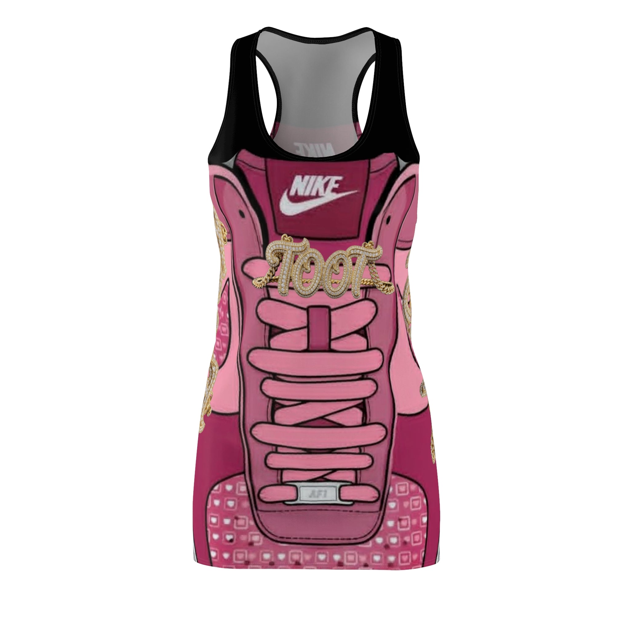Racerback Dress — Pink Sneaker Graphic "Toot" Print