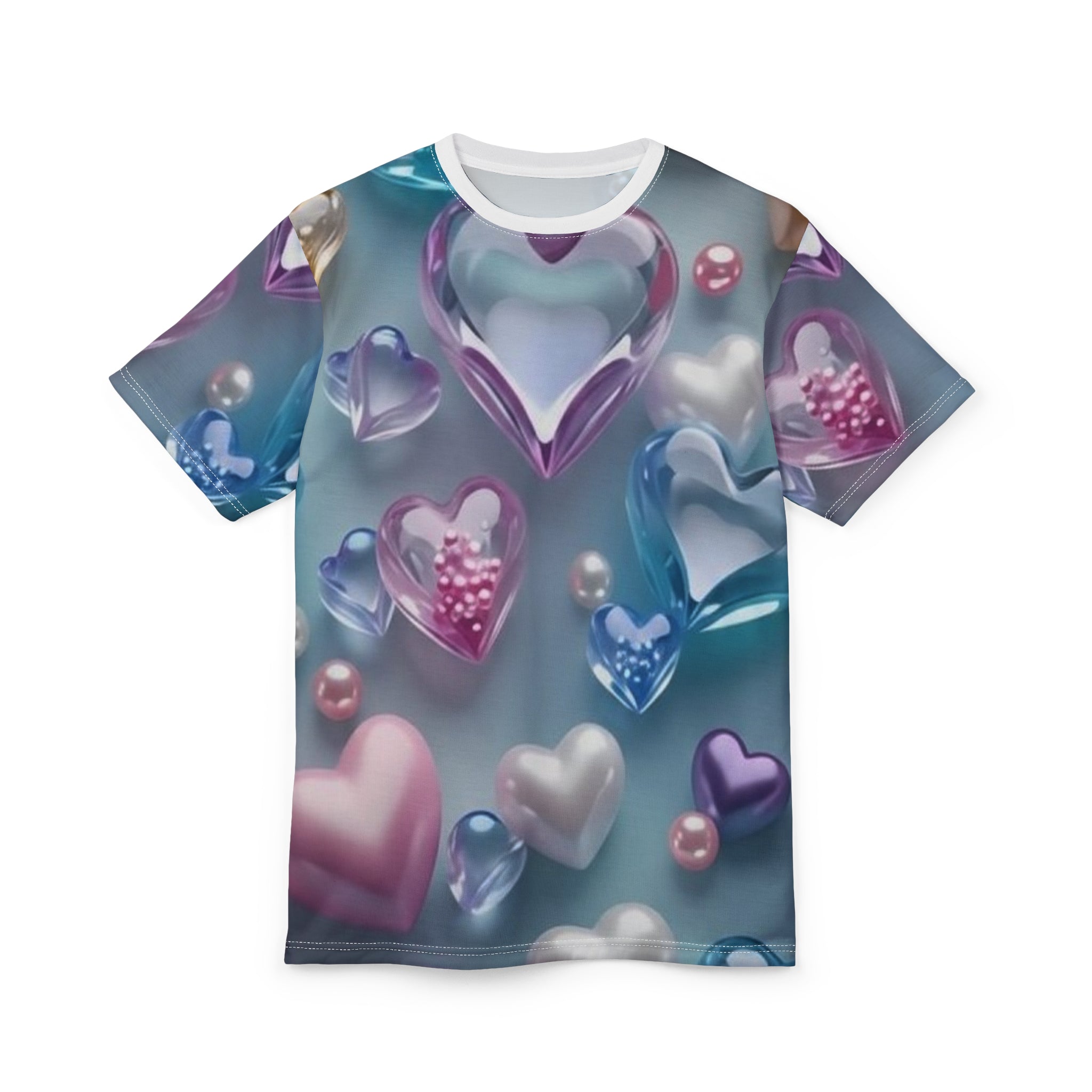 Iridescent Heart Pattern Tee | Allover Print Love Hearts Shirt