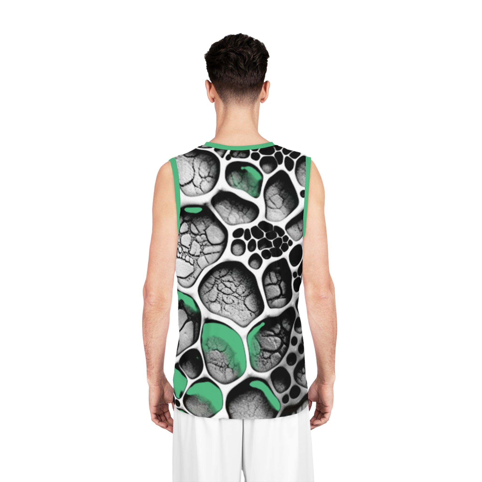 Abstract Black & Mint Basketball Jersey — All-Over Print Athletic Tank