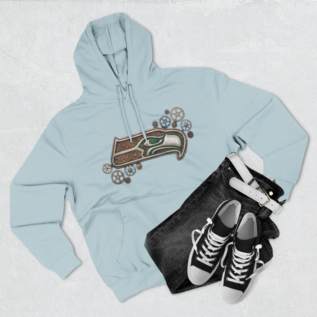 Seahawk Gear Hoodie — Vintage Seahawk Emblem with Gear Accents