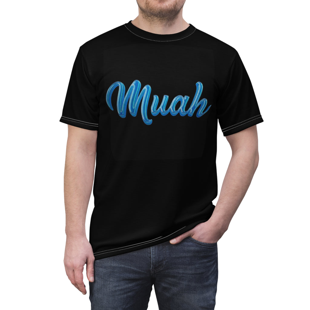 Muah Script Tee - Retro Blue Handwritten Graphic T-Shirt