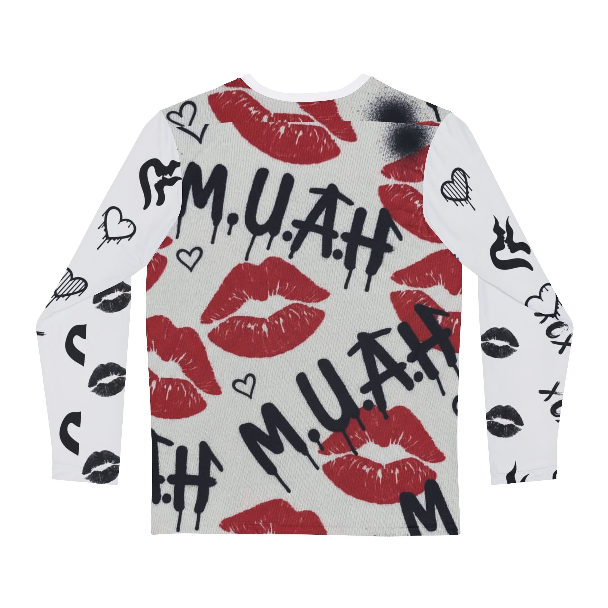 Long Sleeve Shirt - Red Lip Print "M.U.A.H" Graffiti Design