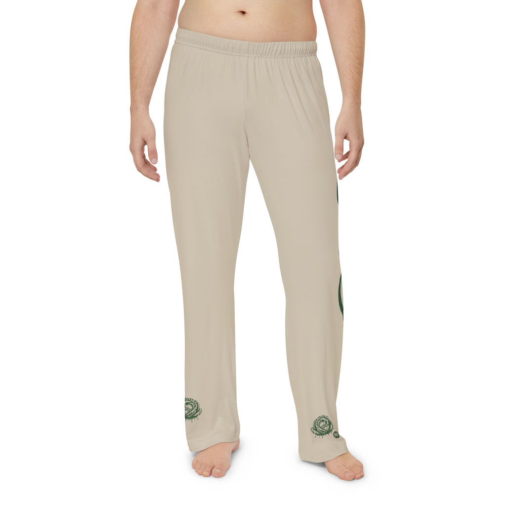 Graphic Pajama Pants — Beige Rose & Drip Logo Loungewear