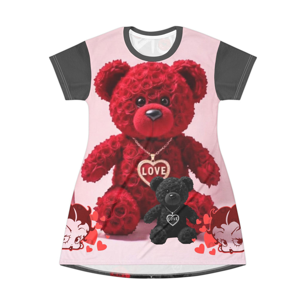 Valentine Teddy Bear T-Shirt Dress - XOXO Lips All-Over Print