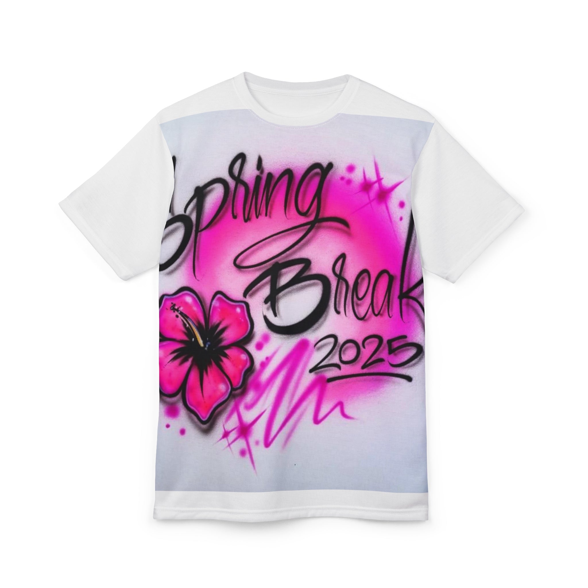 Spring Break 2025 Tee — Pink Hibiscus Airbrush Graphic