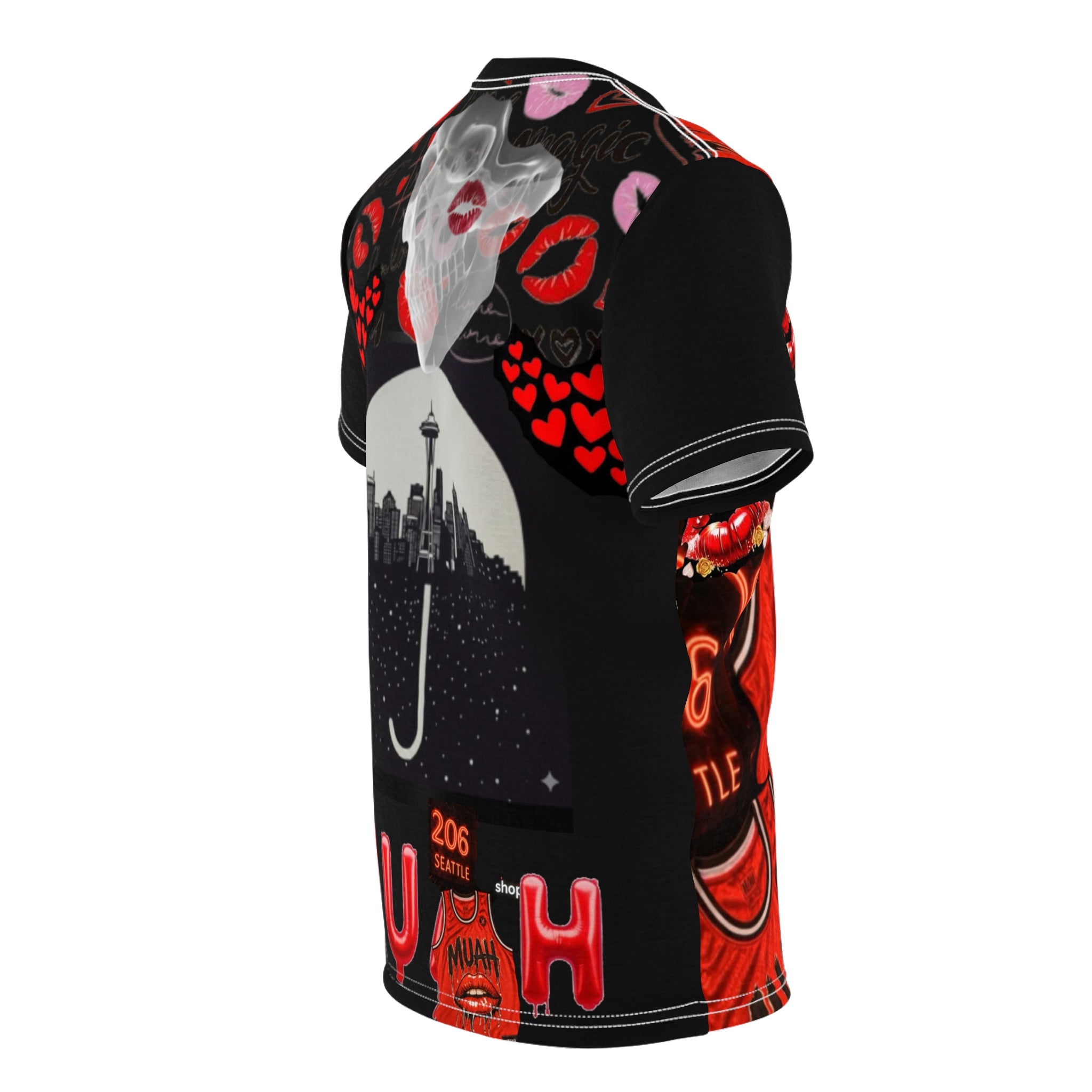 Red 'Muah' Kiss Graphic Tee — All-Over Print Streetwear Shirt