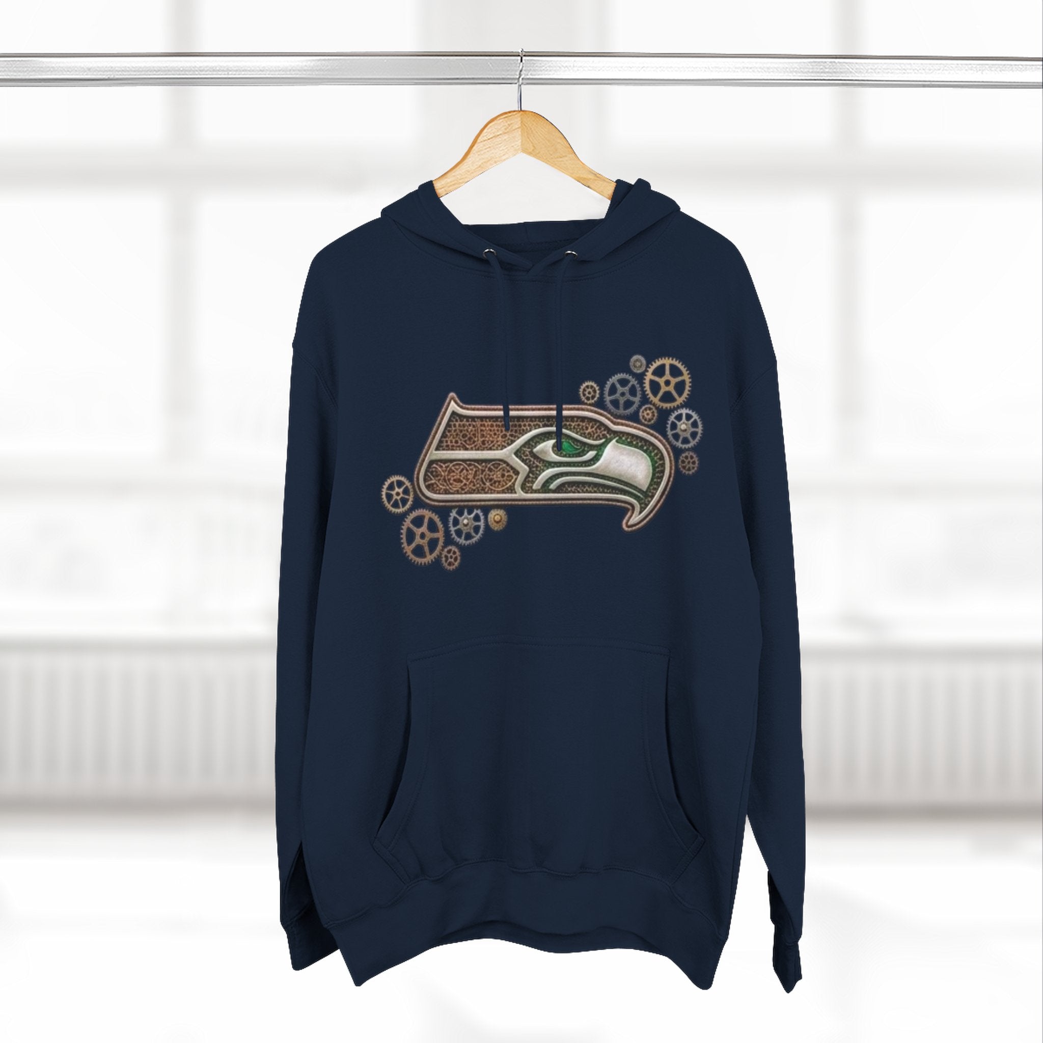 Seahawk Gear Hoodie — Vintage Seahawk Emblem with Gear Accents