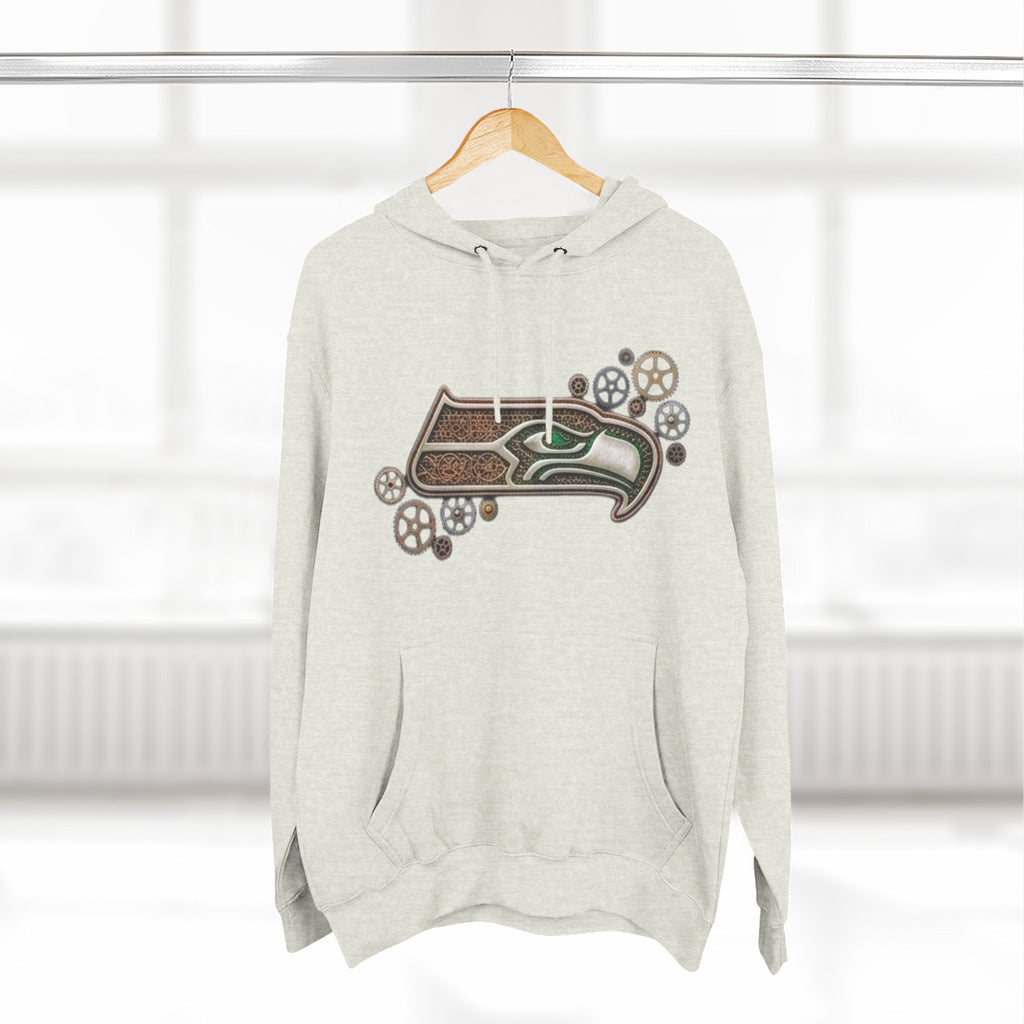 Seahawk Gear Hoodie — Vintage Seahawk Emblem with Gear Accents