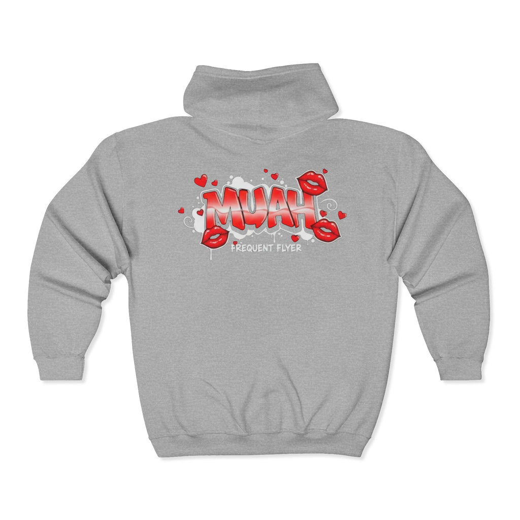Muah Graffiti Zip Hoodie — 'Muah' Lip Kiss Streetwear Sweatshirt