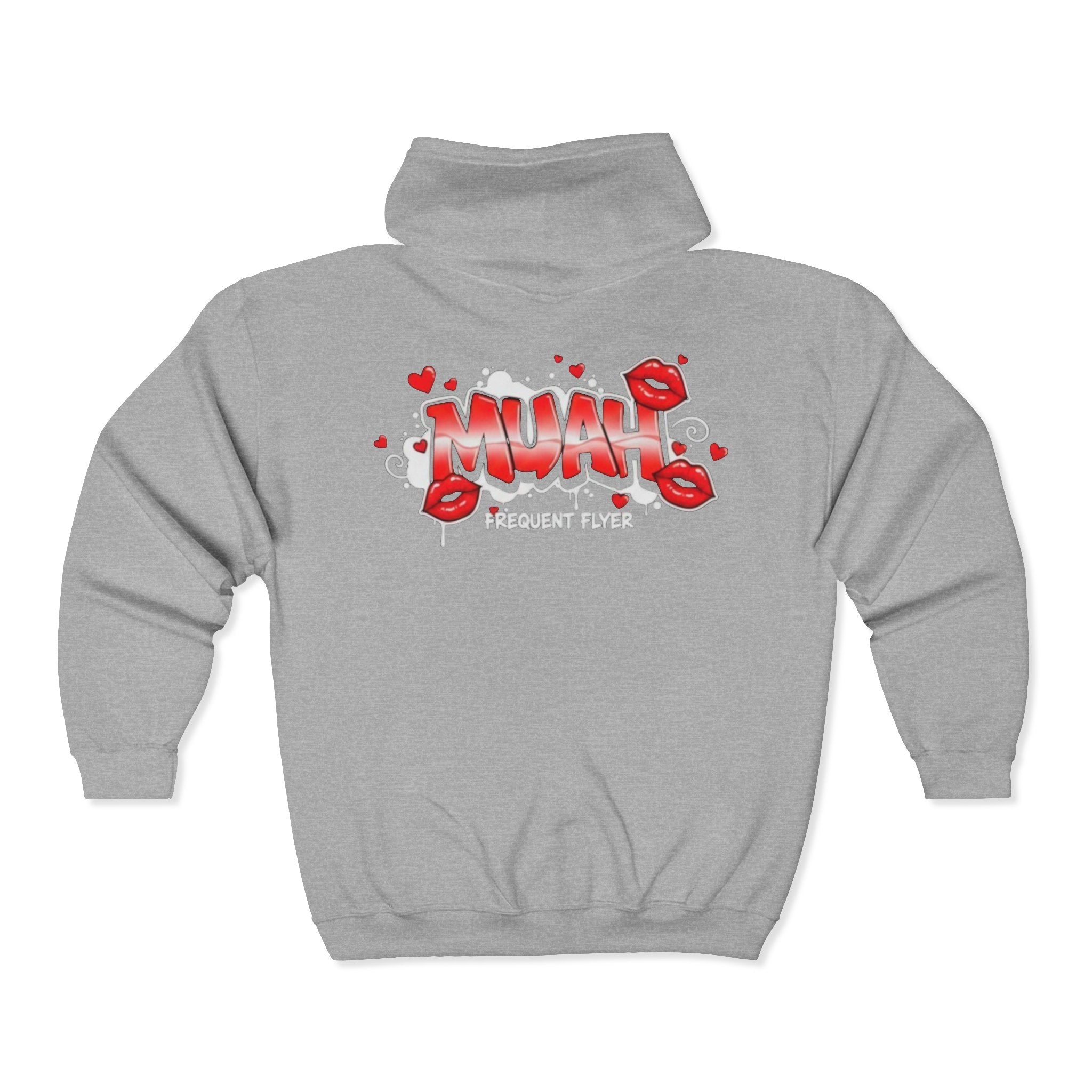 Muah Graffiti Zip Hoodie — 'Muah' Lip Kiss Streetwear Sweatshirt