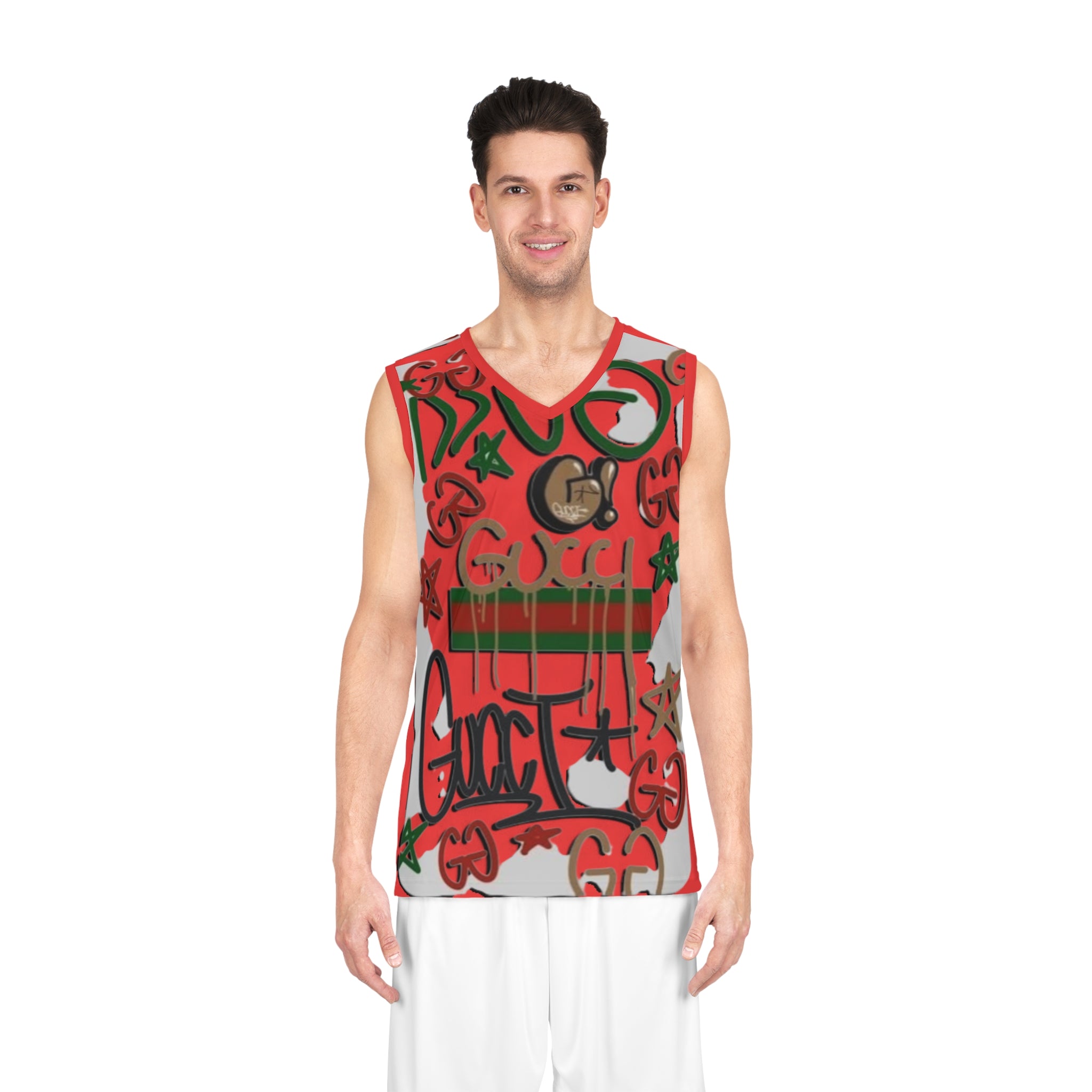 Graffiti Gucci Basketball Jersey — Red AOP Streetwear