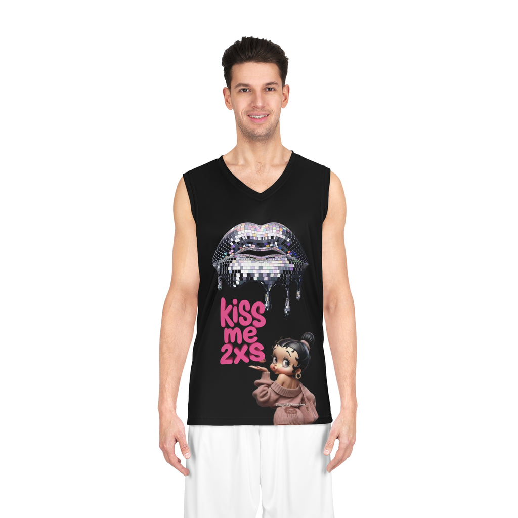 Kiss Me 2xS Disco Lips Basketball Jersey