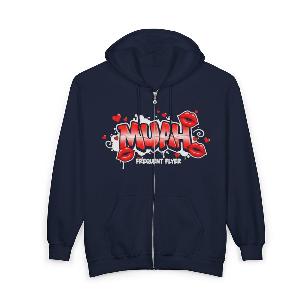 Muah Graffiti Zip Hoodie — 'Muah' Lip Kiss Streetwear Sweatshirt
