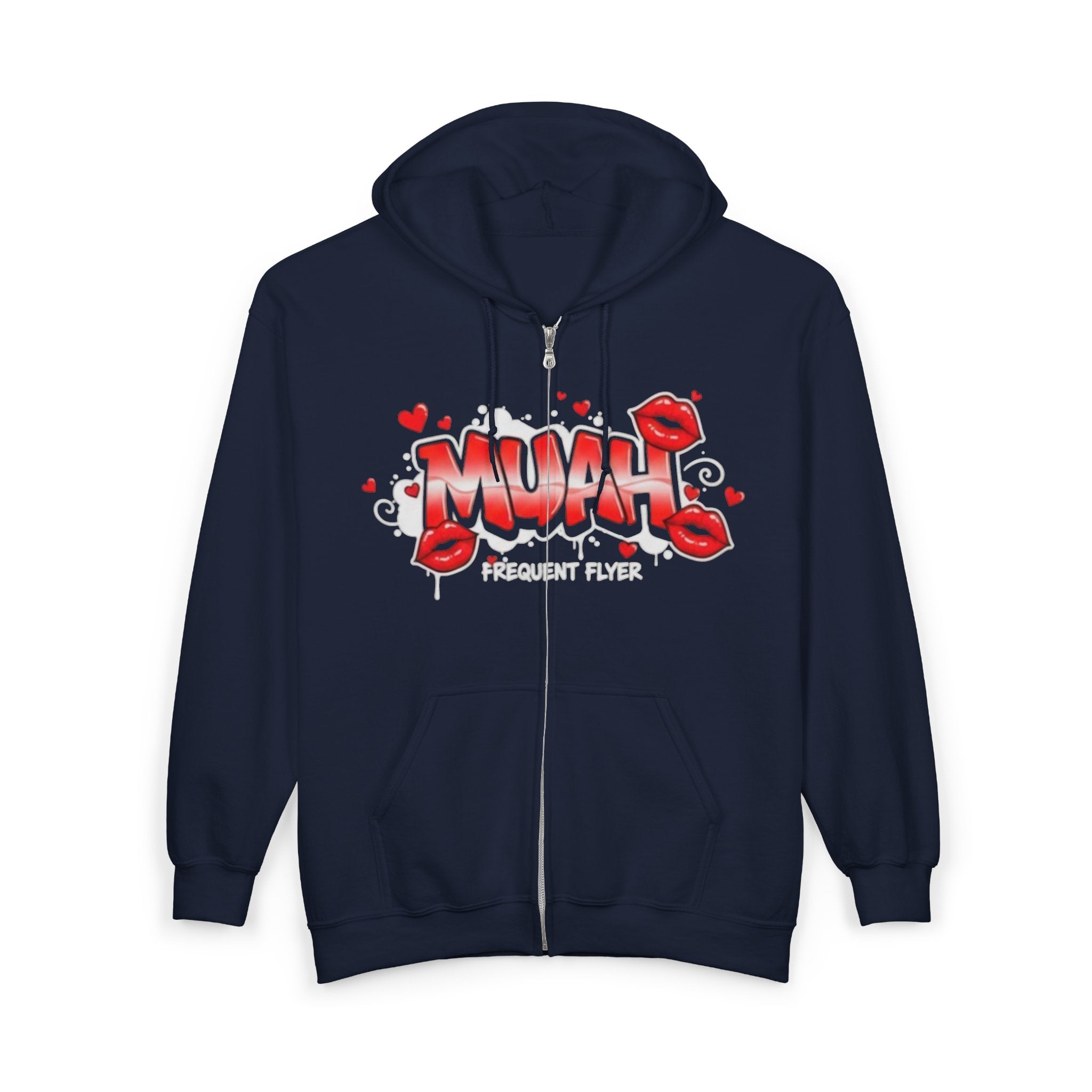 Muah Graffiti Zip Hoodie — 'Muah' Lip Kiss Streetwear Sweatshirt