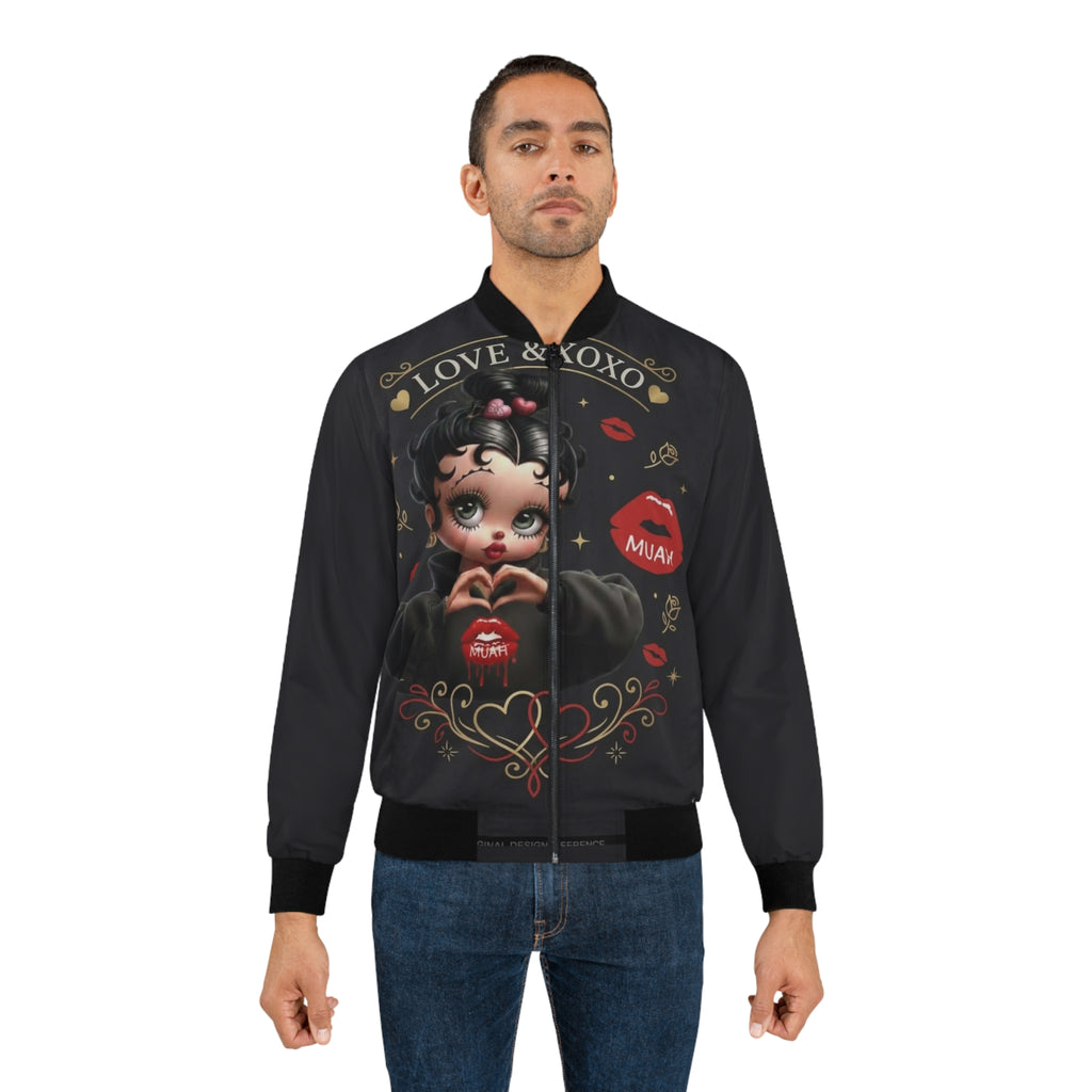 Love & XOXO Bomber Jacket — Retro Kiss-Print Men's Jacket