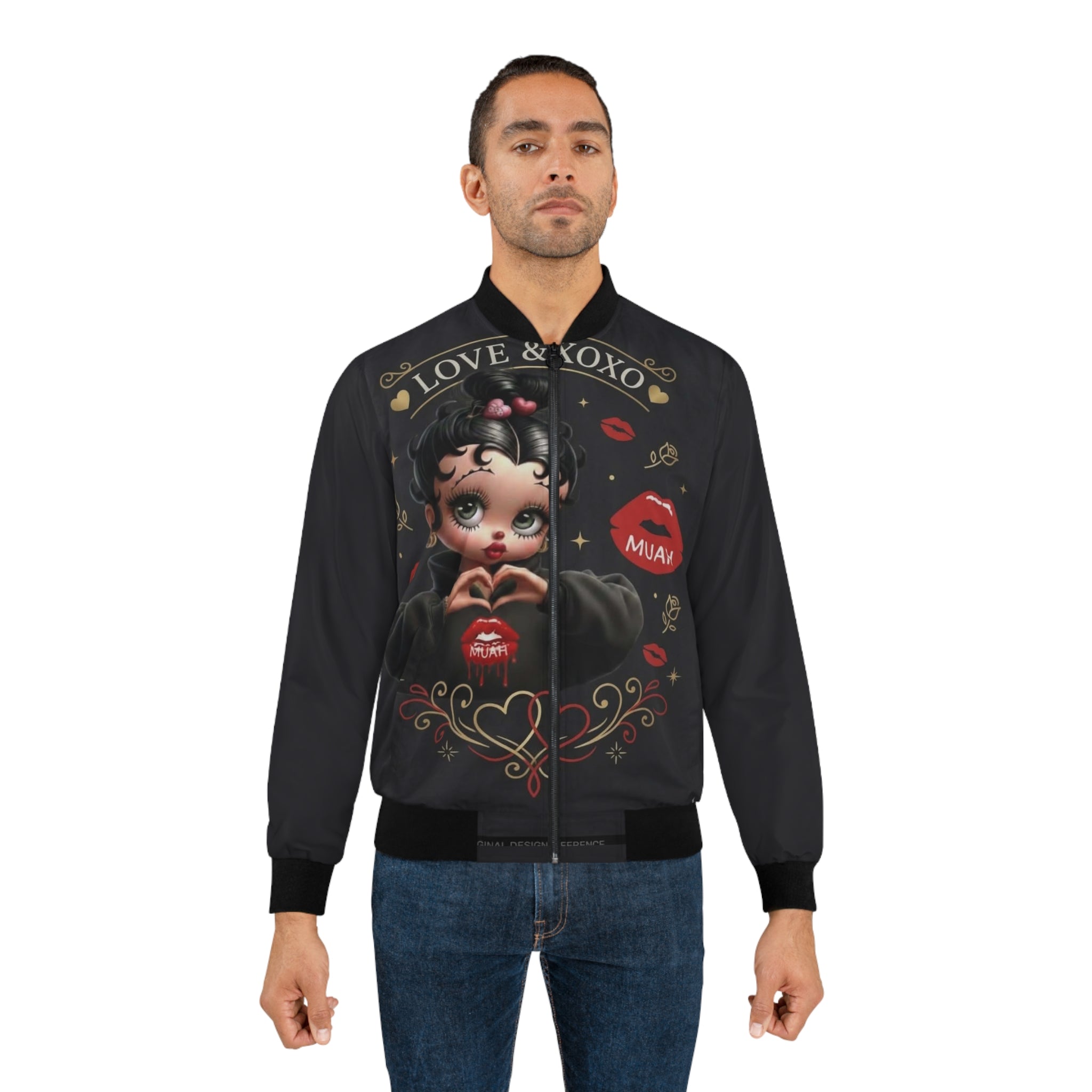 Love & XOXO Bomber Jacket — Retro Kiss-Print Men's Jacket