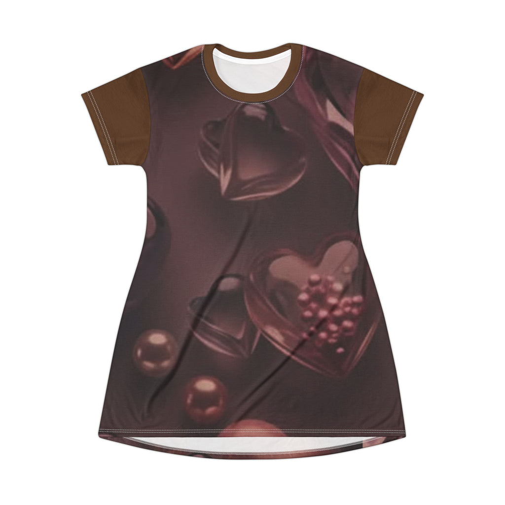 Heart Chocolate All-Over Print T-Shirt Dress — Romantic Valentine’s Day Dress