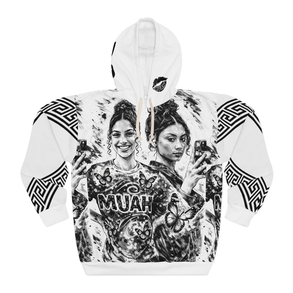 Graphic Hoodie — Black & White Muah Kiss Art Pullover