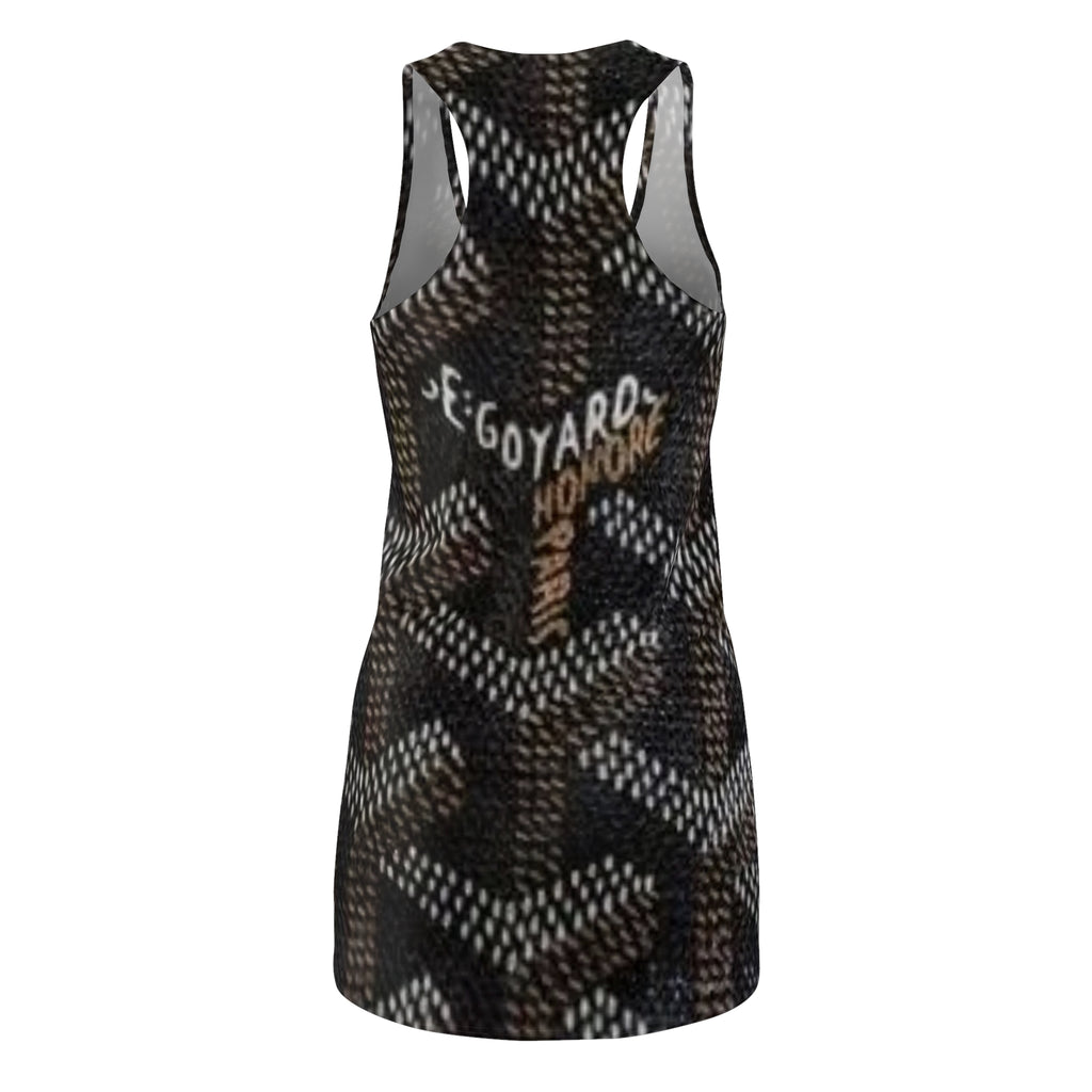 Racerback Dress — Black Goyard-Inspired Pattern with 'Goyard' Text