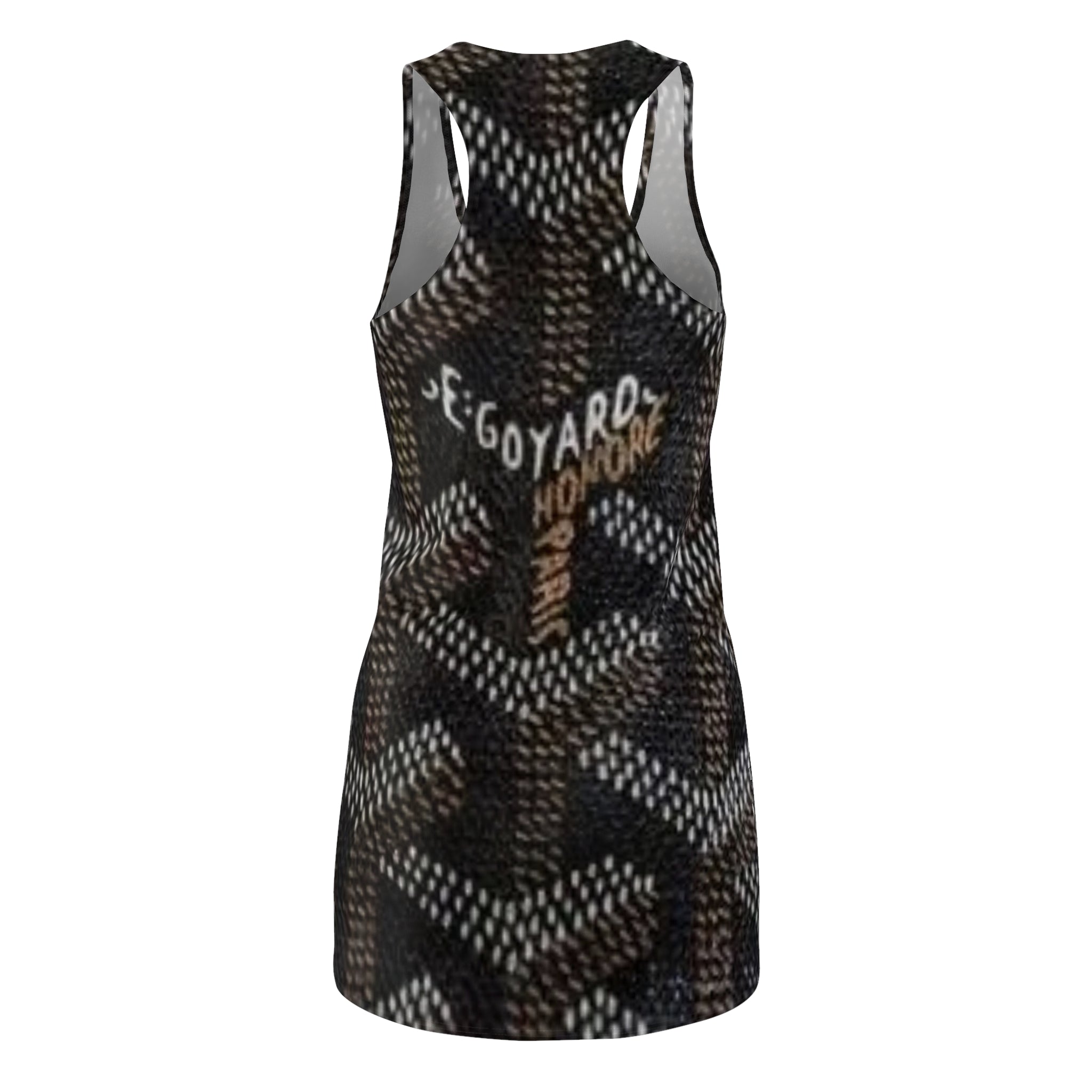 Racerback Dress — Black Goyard-Inspired Pattern with 'Goyard' Text