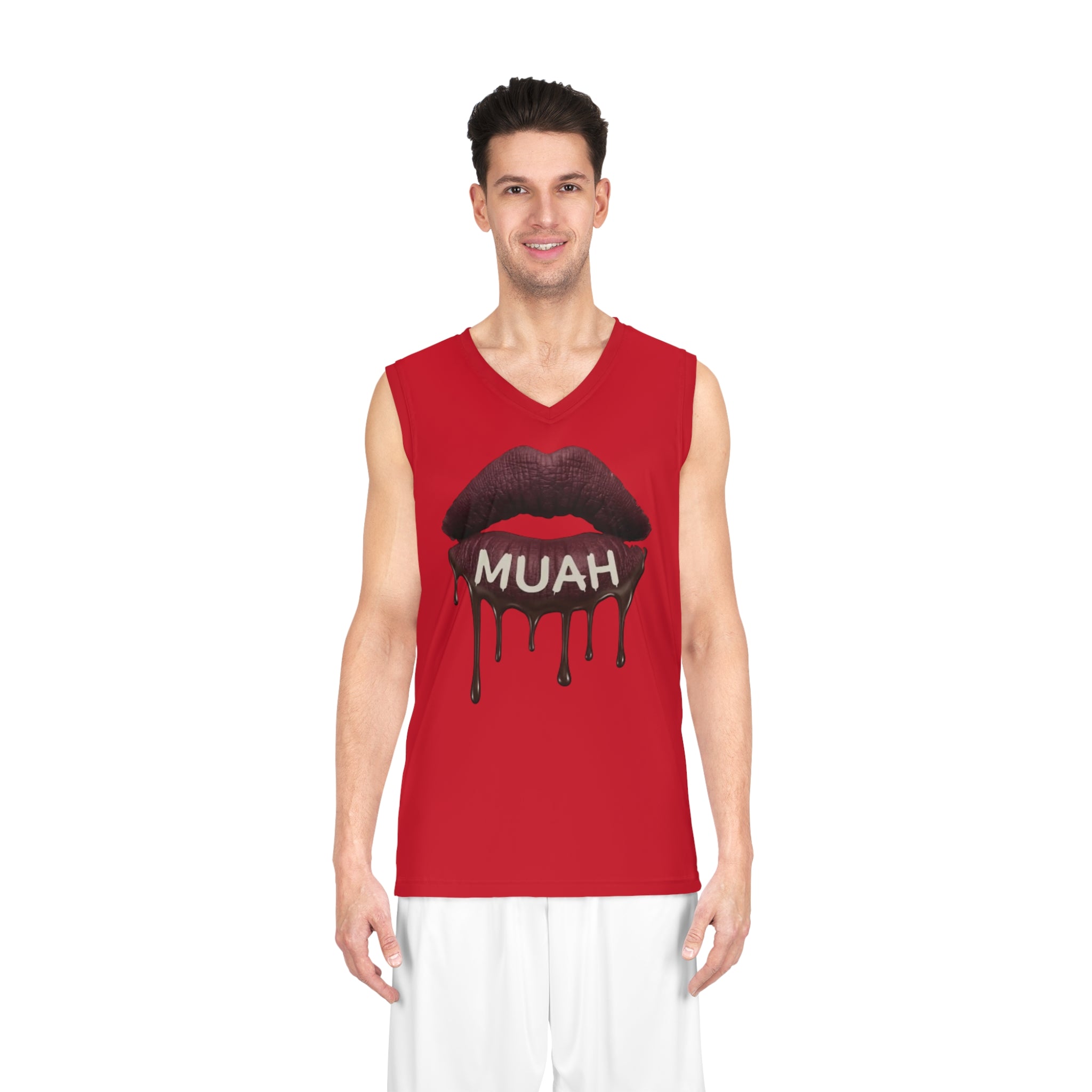 Dripping Lip 'MUAH' Basketball Jersey — Bold Red Graphic Tank