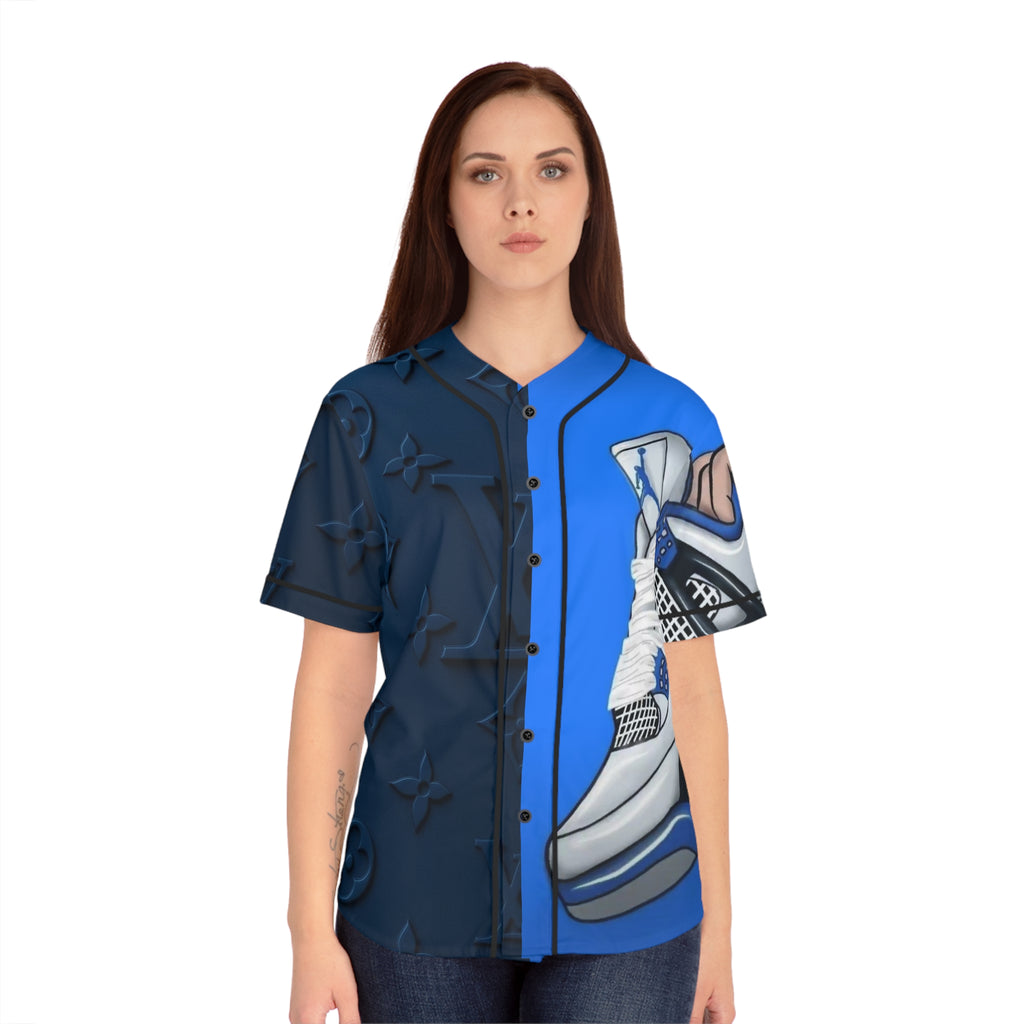 Women's Baseball Jersey – Blue Sneaker & Monogram AOP Graphic Shirt