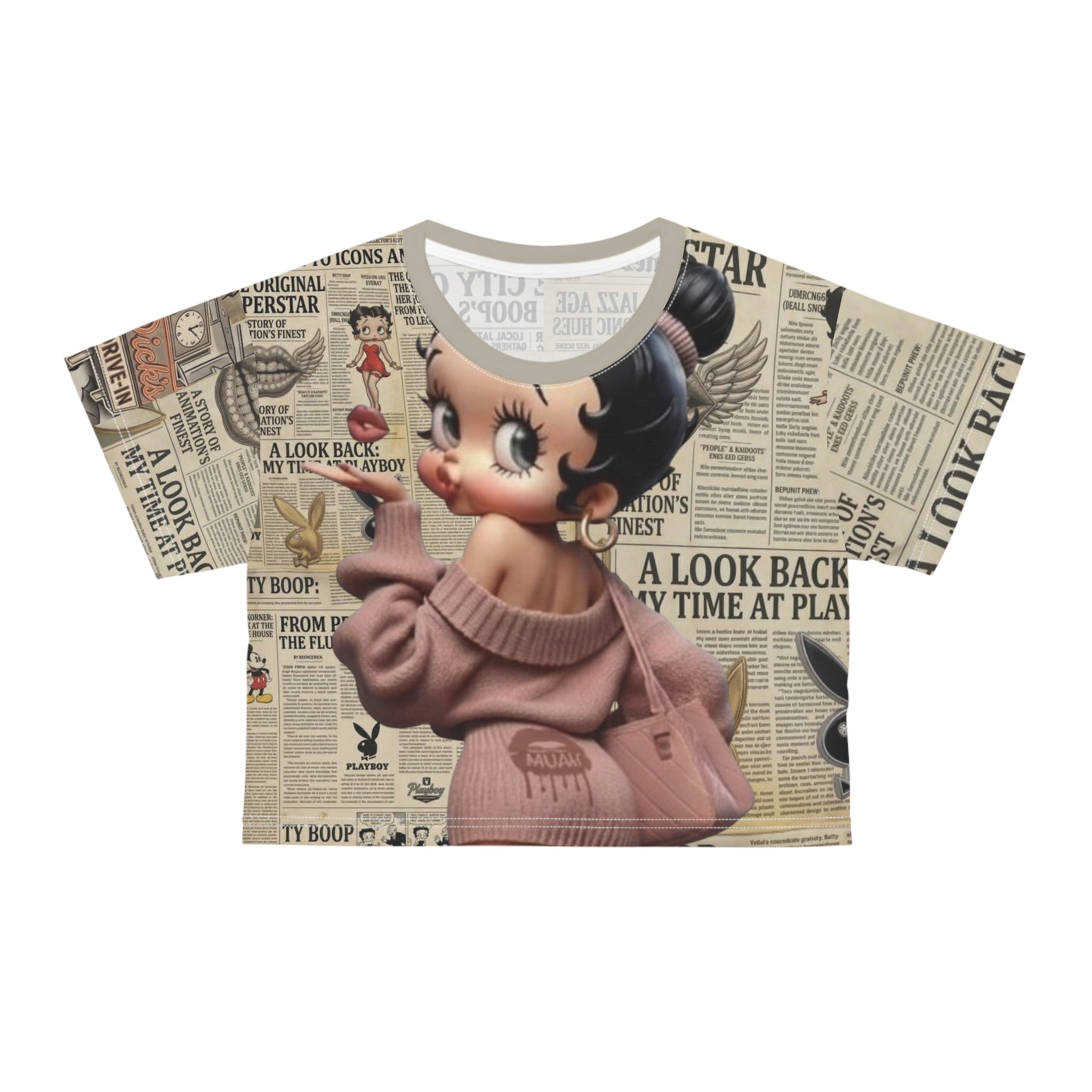 Betty Boop Vintage Newspaper Print Crop Tee