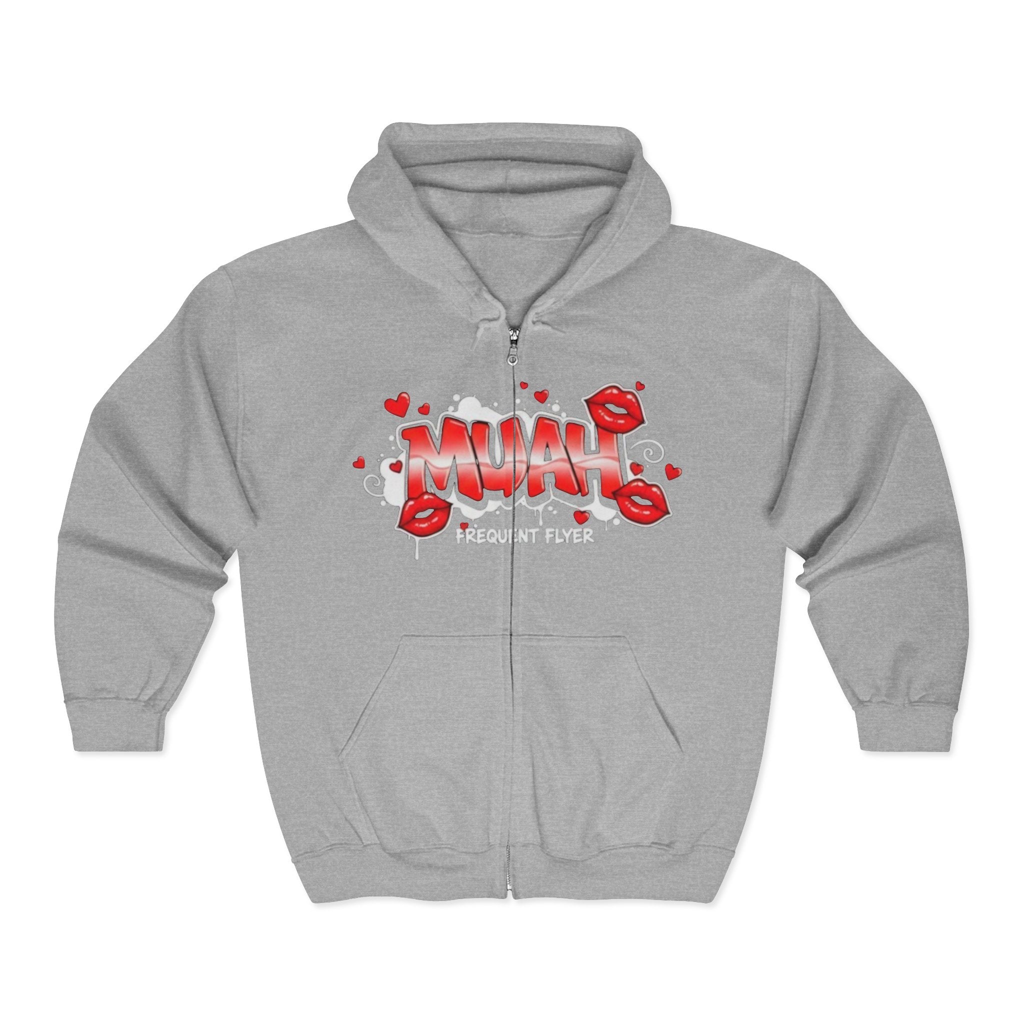Muah Graffiti Zip Hoodie — 'Muah' Lip Kiss Streetwear Sweatshirt